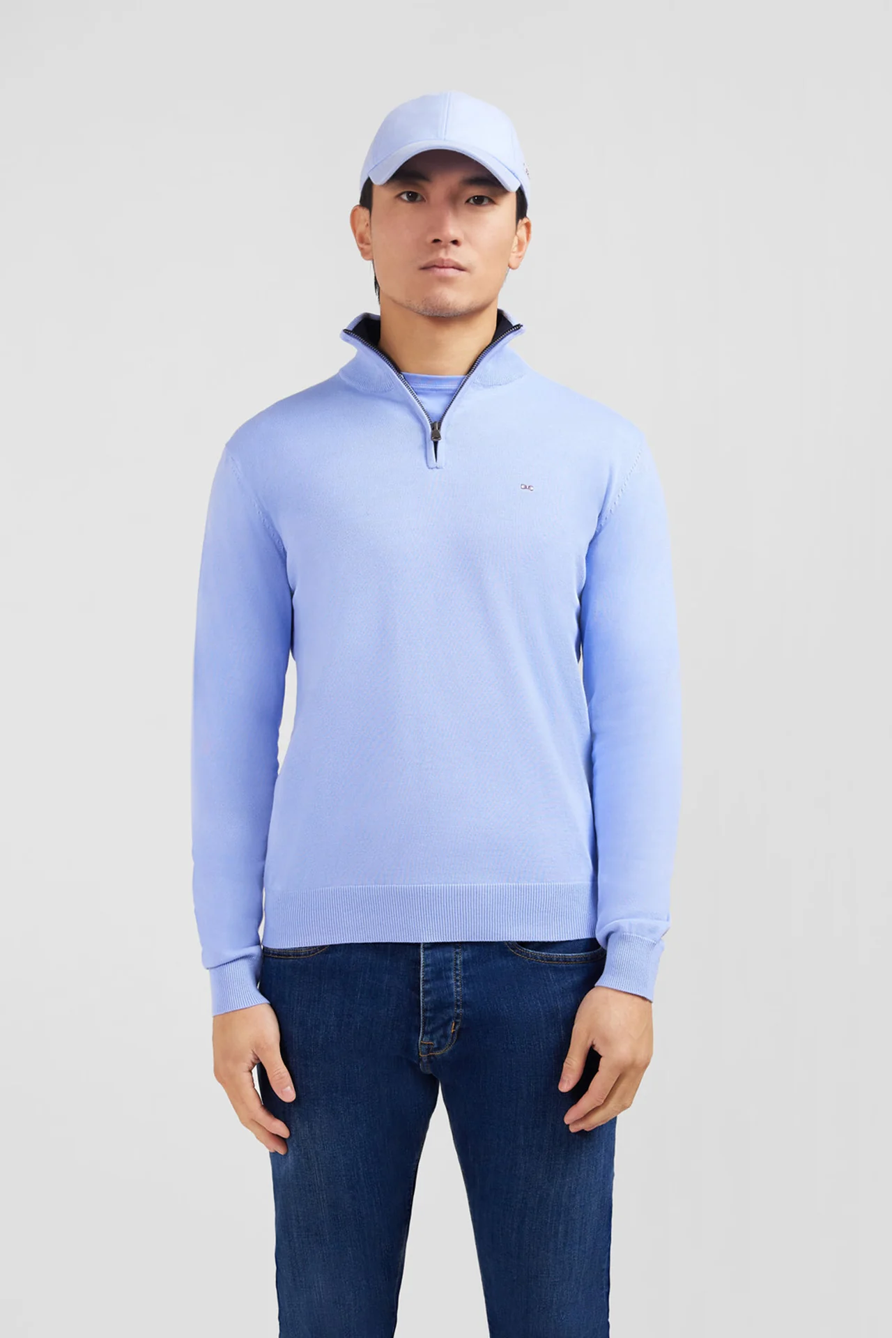 Pull bleu à col camionneur en coton - Image 3