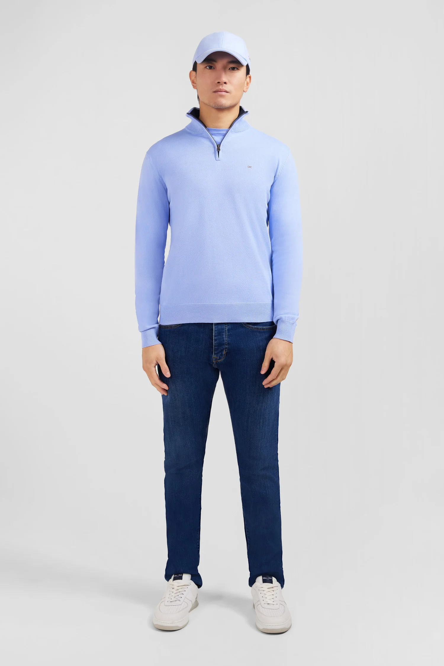 Pull bleu à col camionneur en coton - Image 7