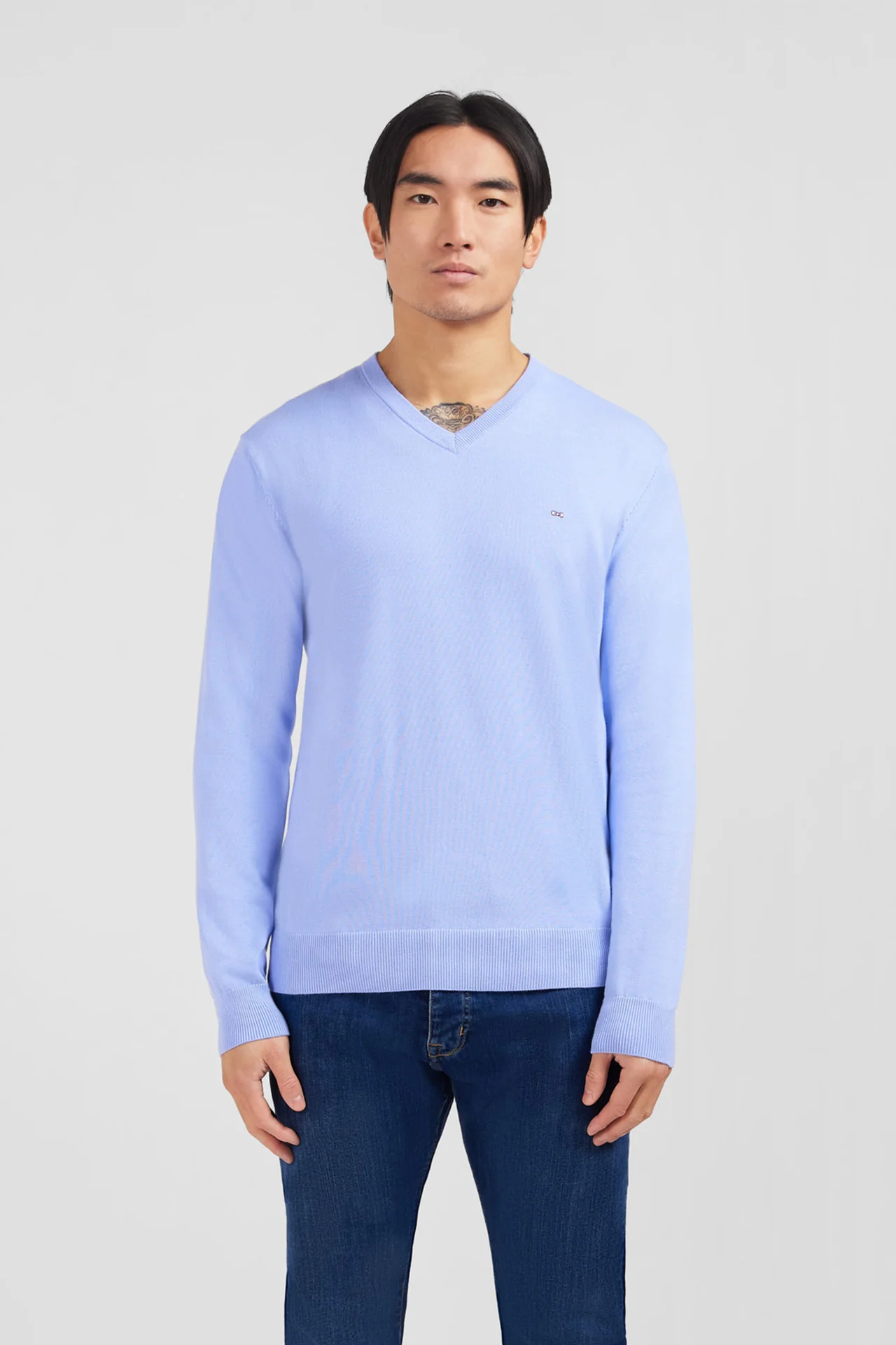 Pull bleu à col rond en coton - Image 3