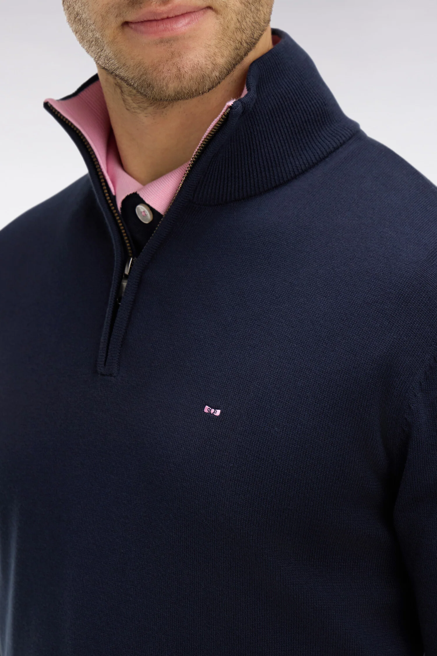 Pull bleu marine à col camionneur en coton - Image 4