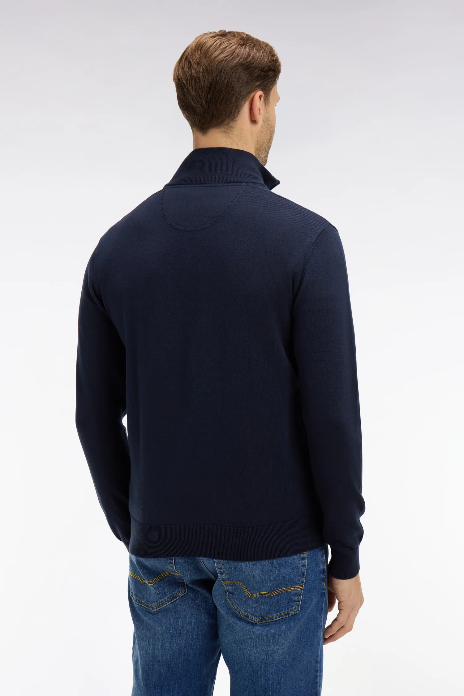 Pull bleu marine à col camionneur en coton - Image 5