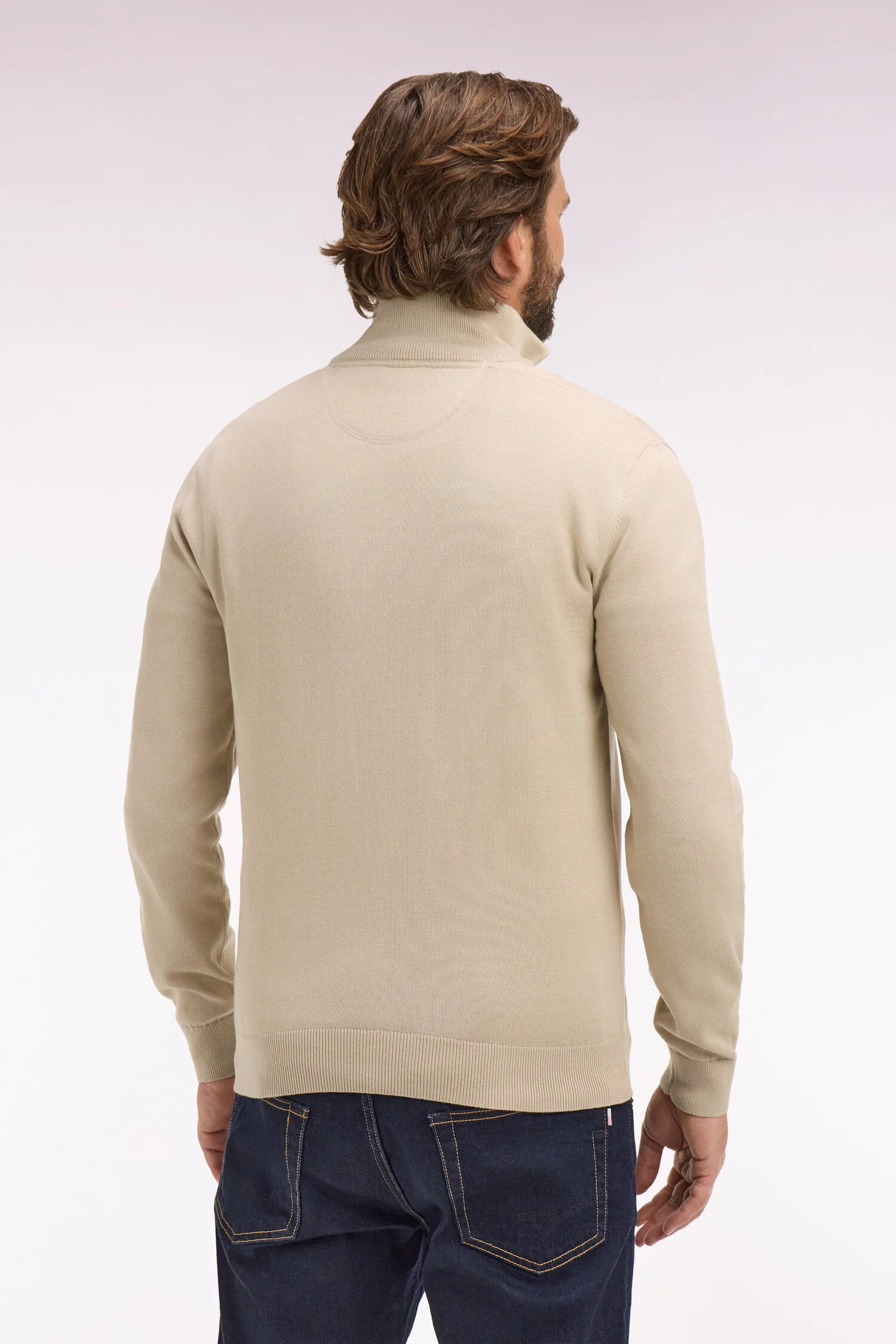 Pull col camionneur en coton beige - Image 5