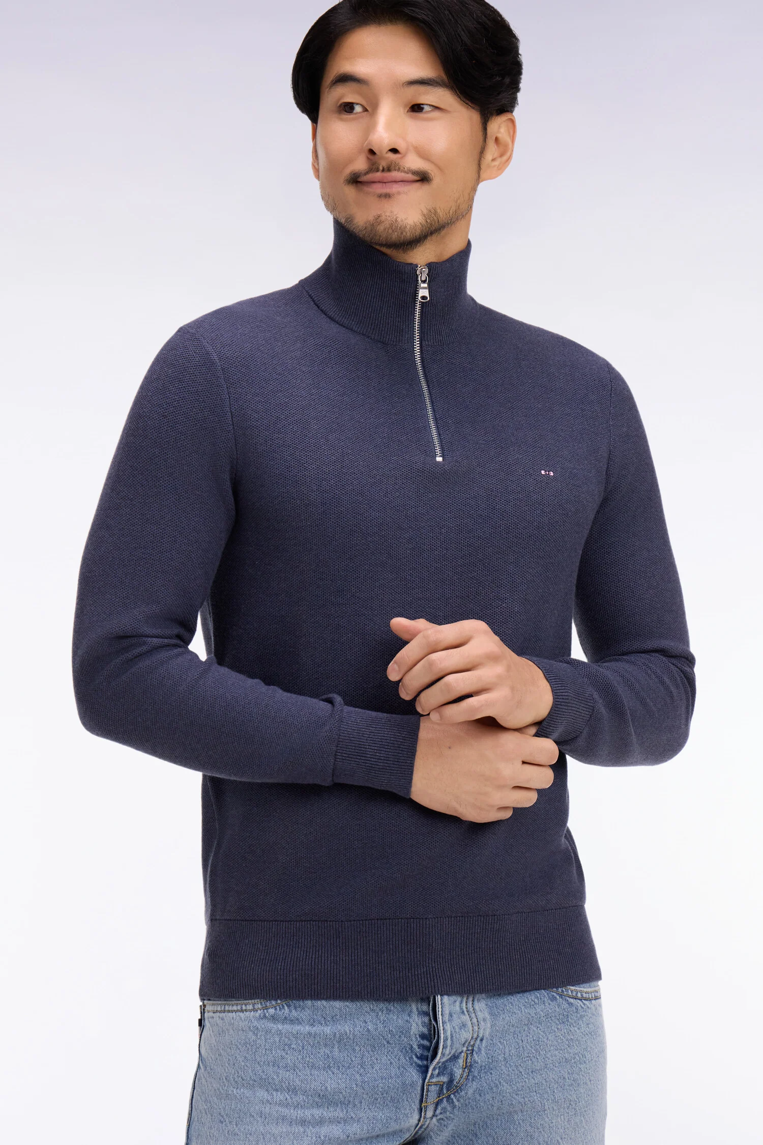 Pull col camionneur en coton bleu foncé