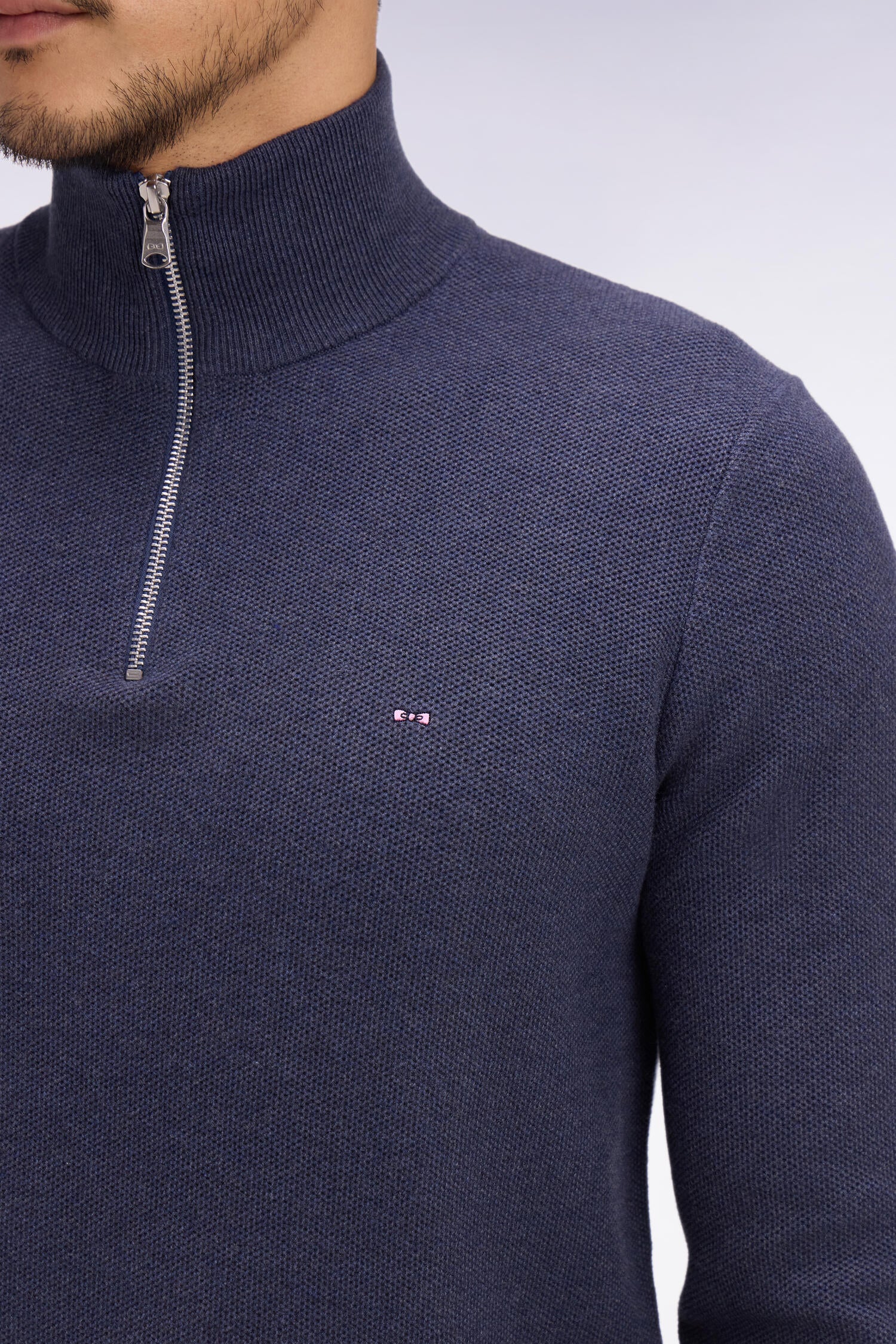 Pull col camionneur en coton bleu foncé - Image 4