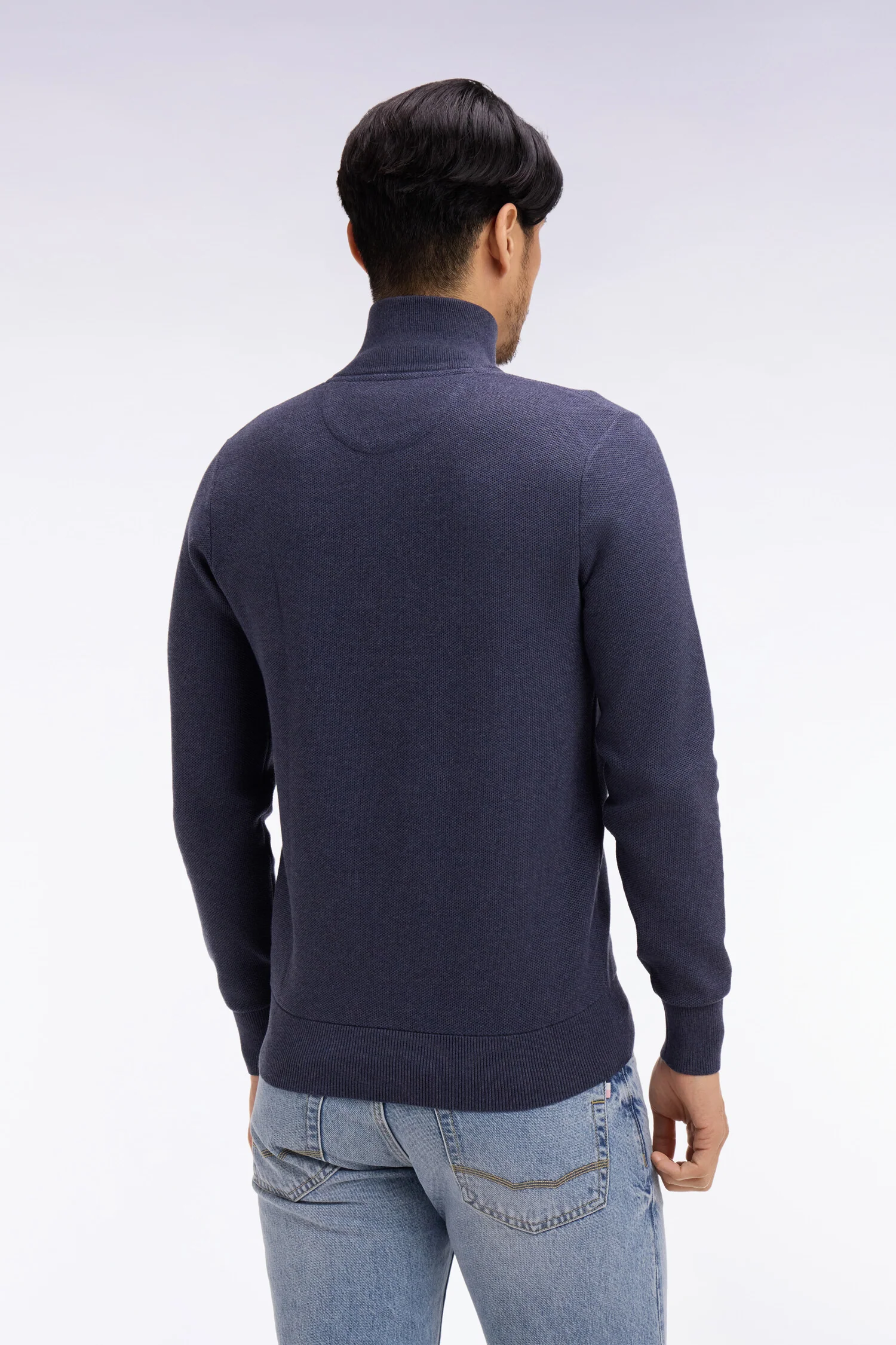 Pull col camionneur en coton bleu foncé - Image 5