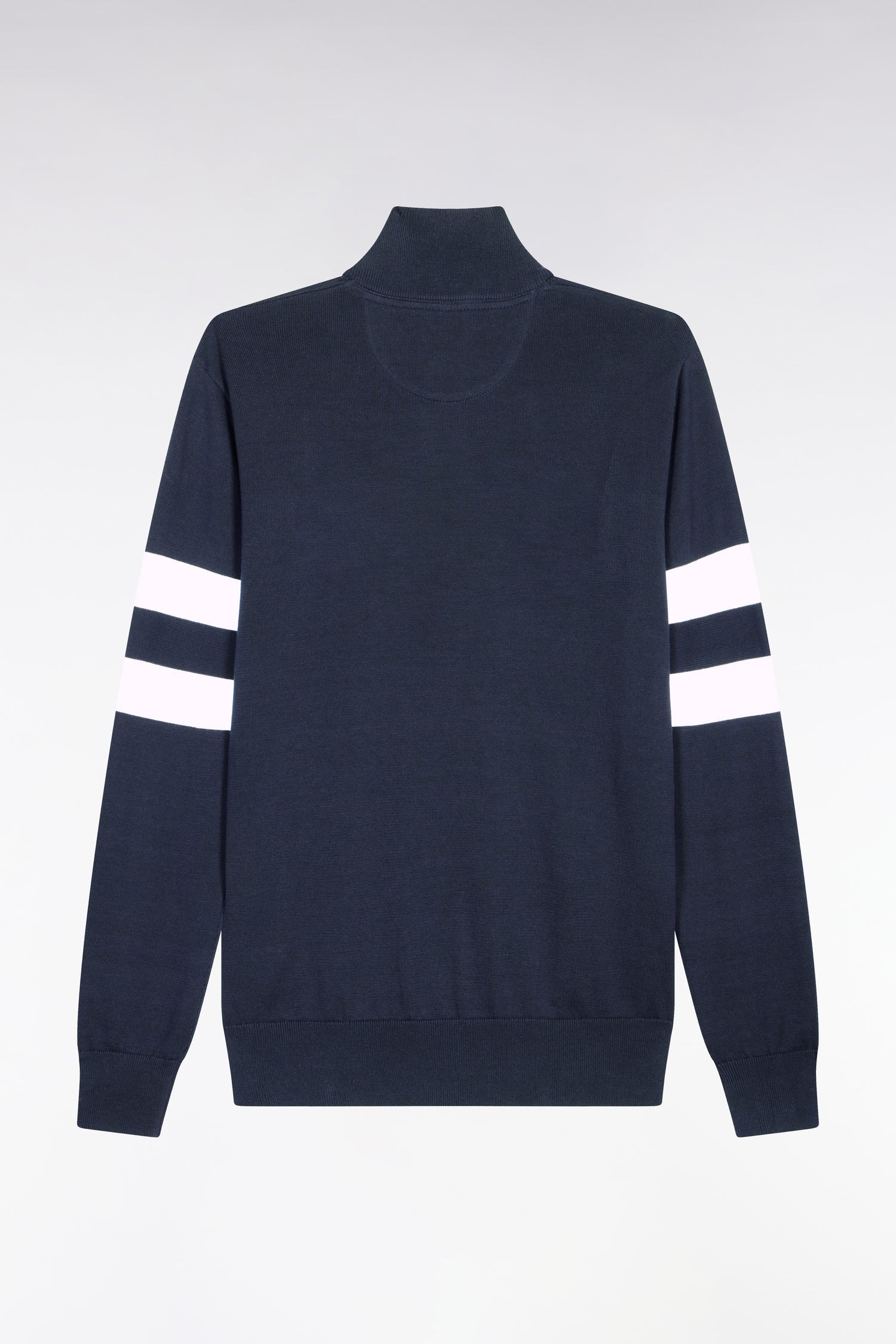Pull col maillot en coton marine à double rayures manches - Image 2