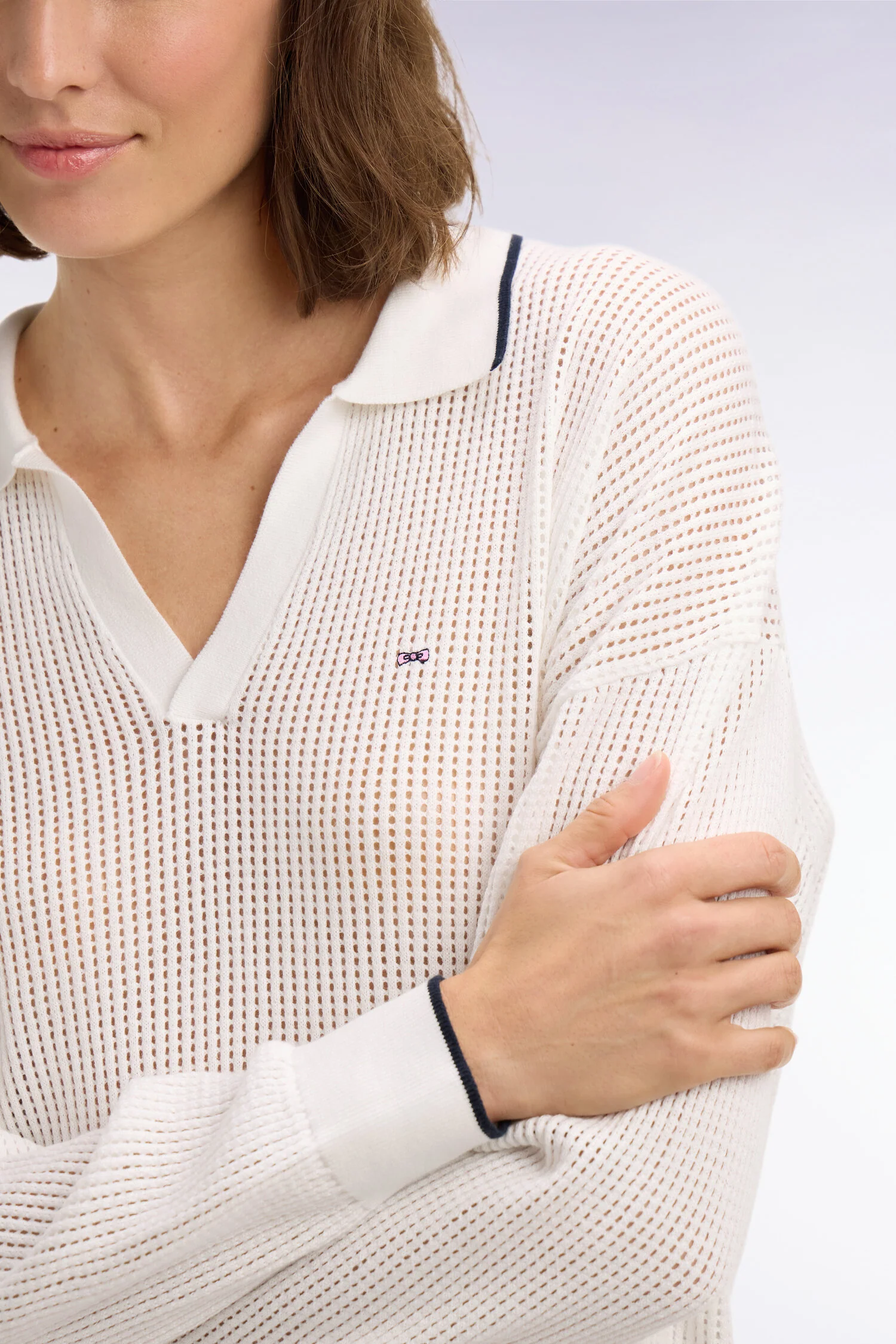 Pull col polo en coton blanc - Image 4