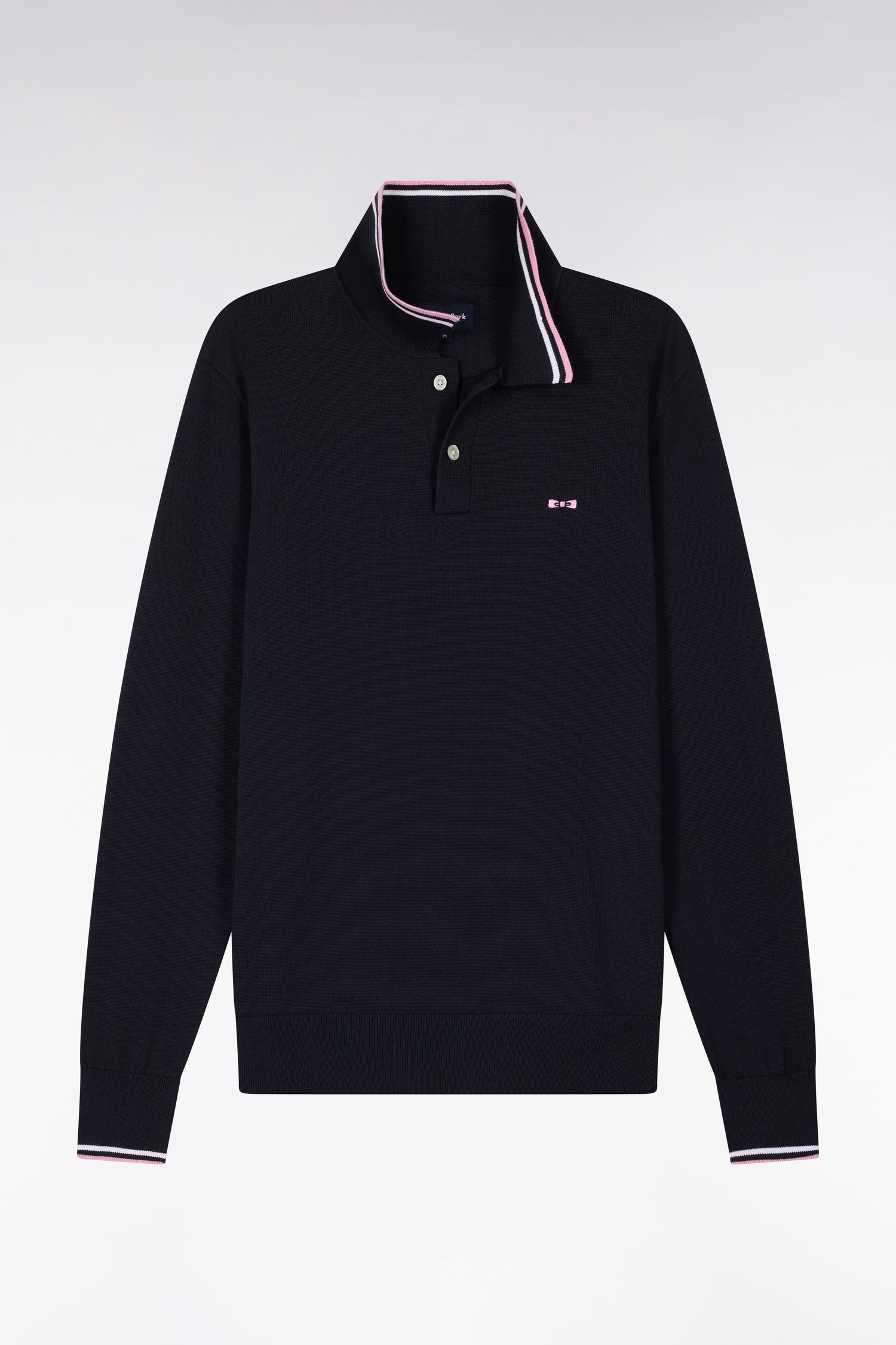 Pull col polo en coton marine Ă rayures fines - Image 2