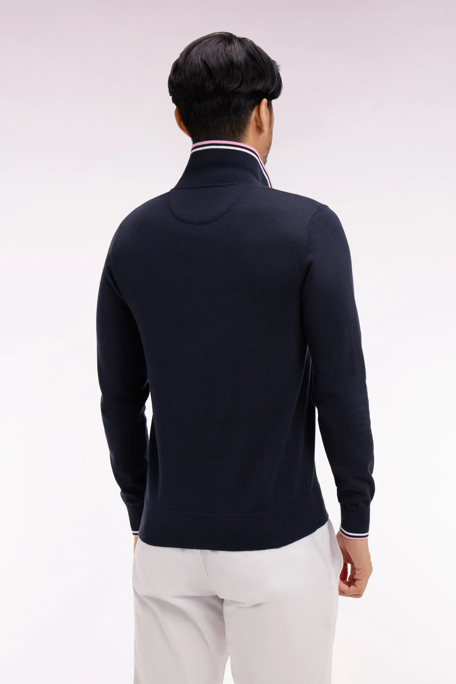 Pull col polo en coton marine Ă rayures fines - Image 5