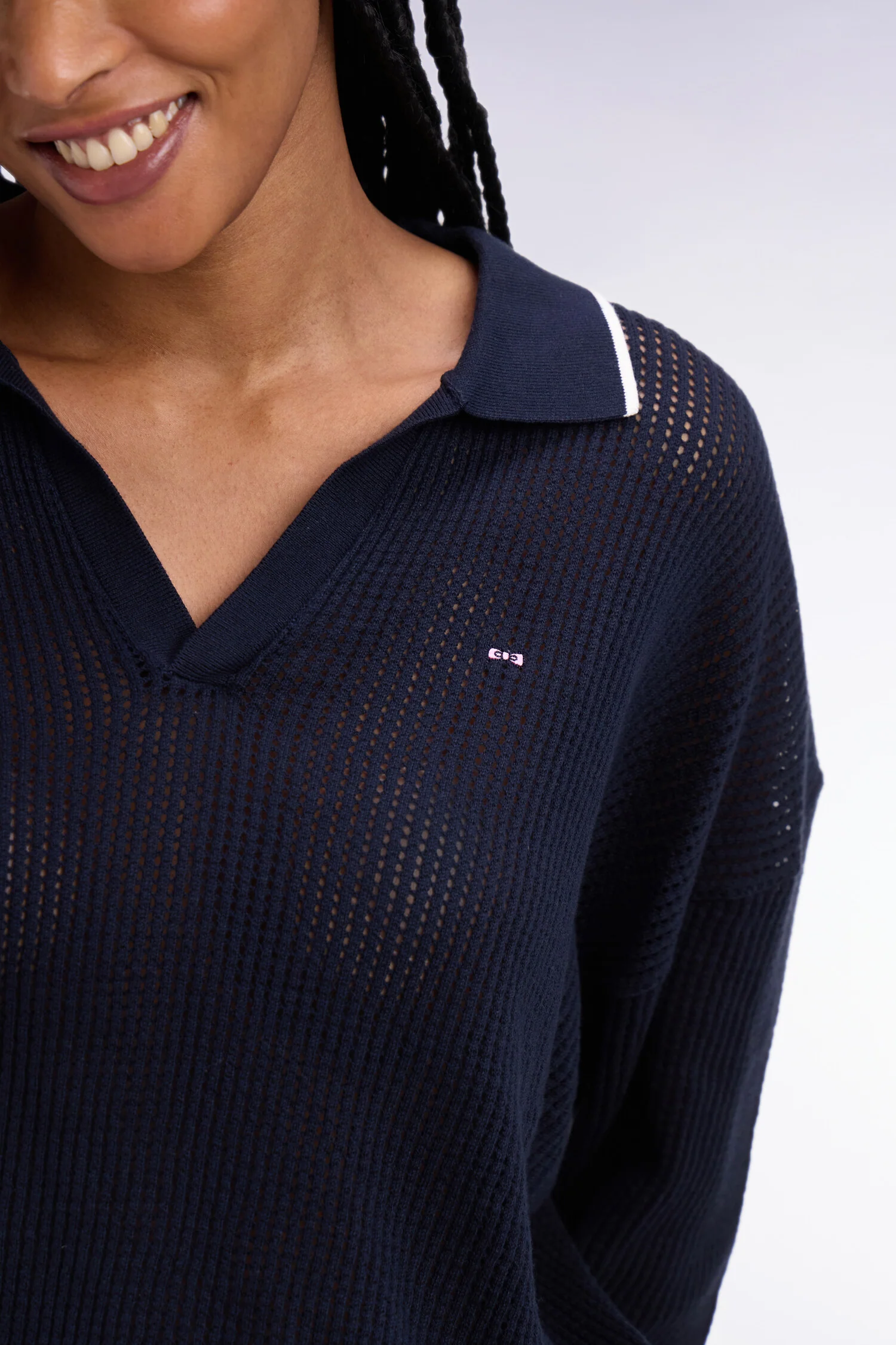 Pull col polo en coton marine - Image 4