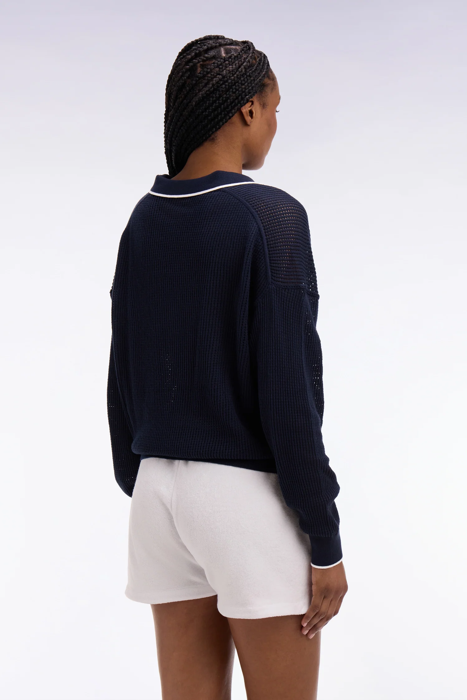 Pull col polo en coton marine - Image 5