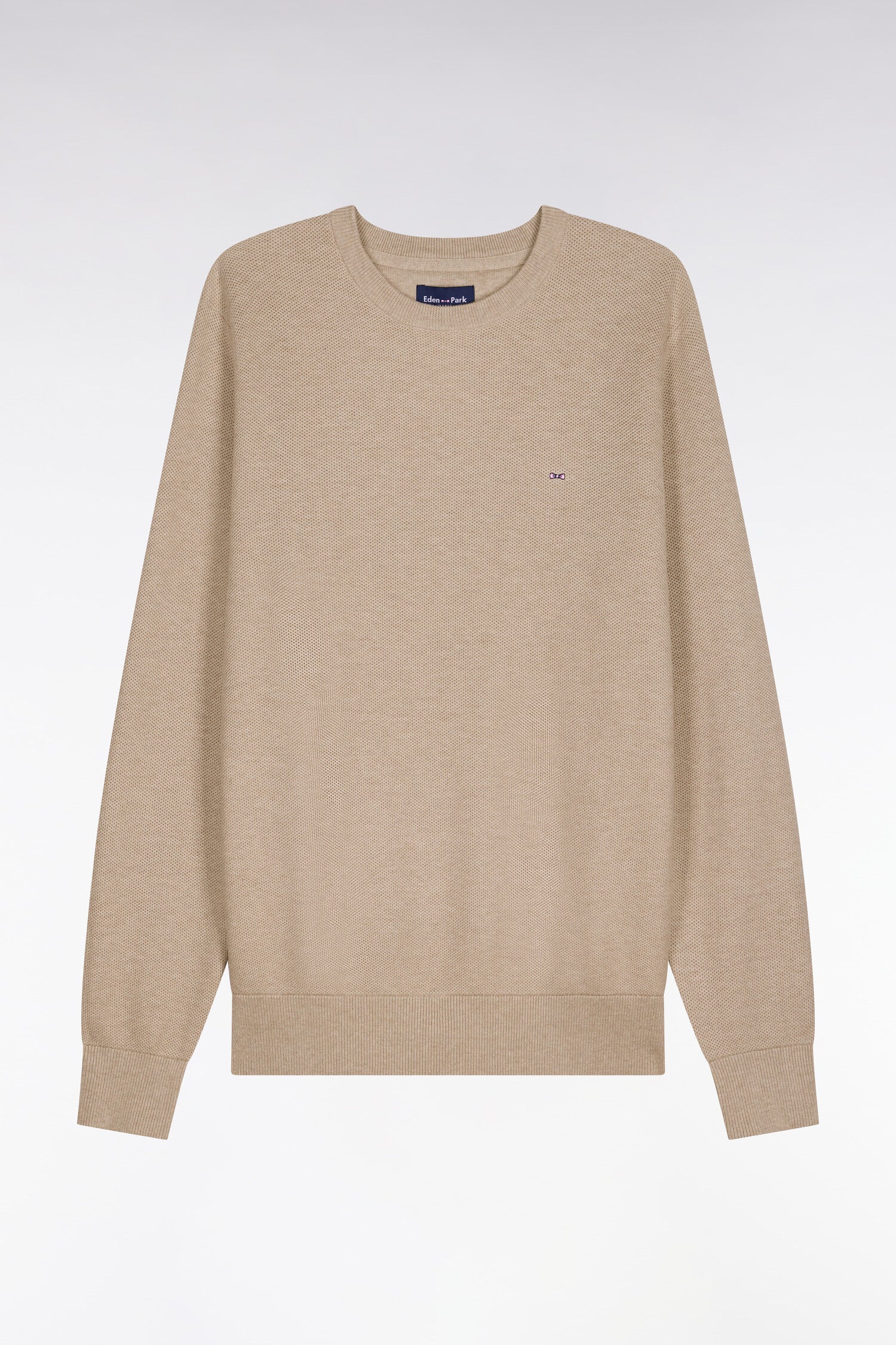 Pull col rond en coton beige - Image 2