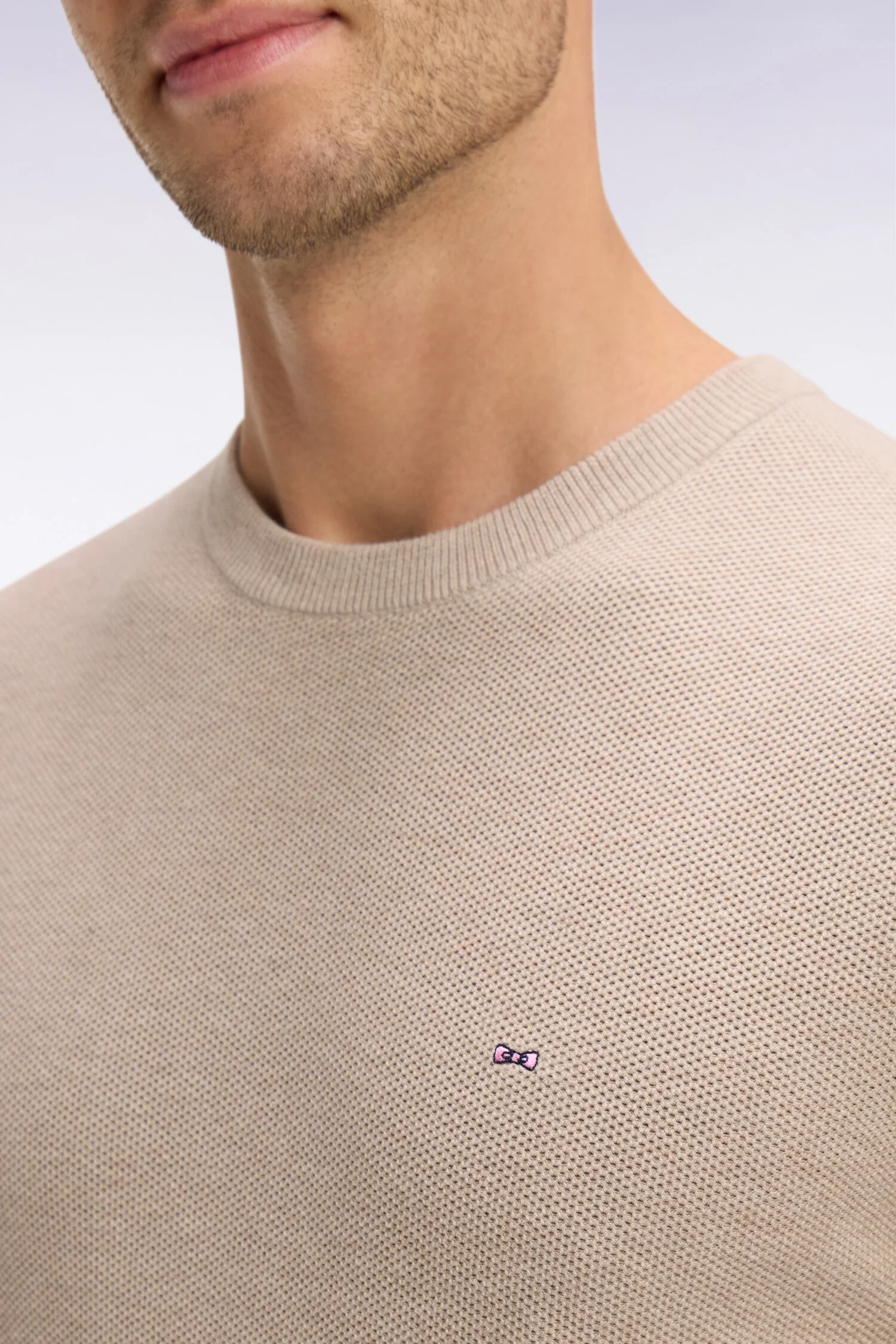 Pull col rond en coton beige - Image 4
