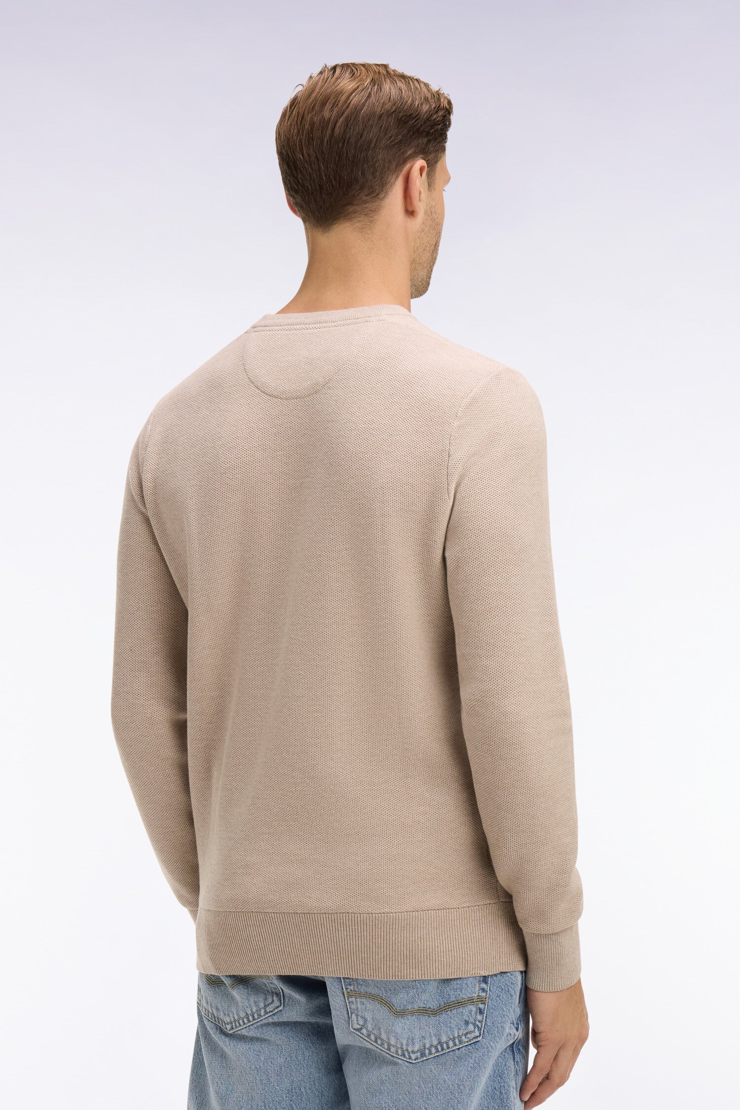 Pull col rond en coton beige - Image 5