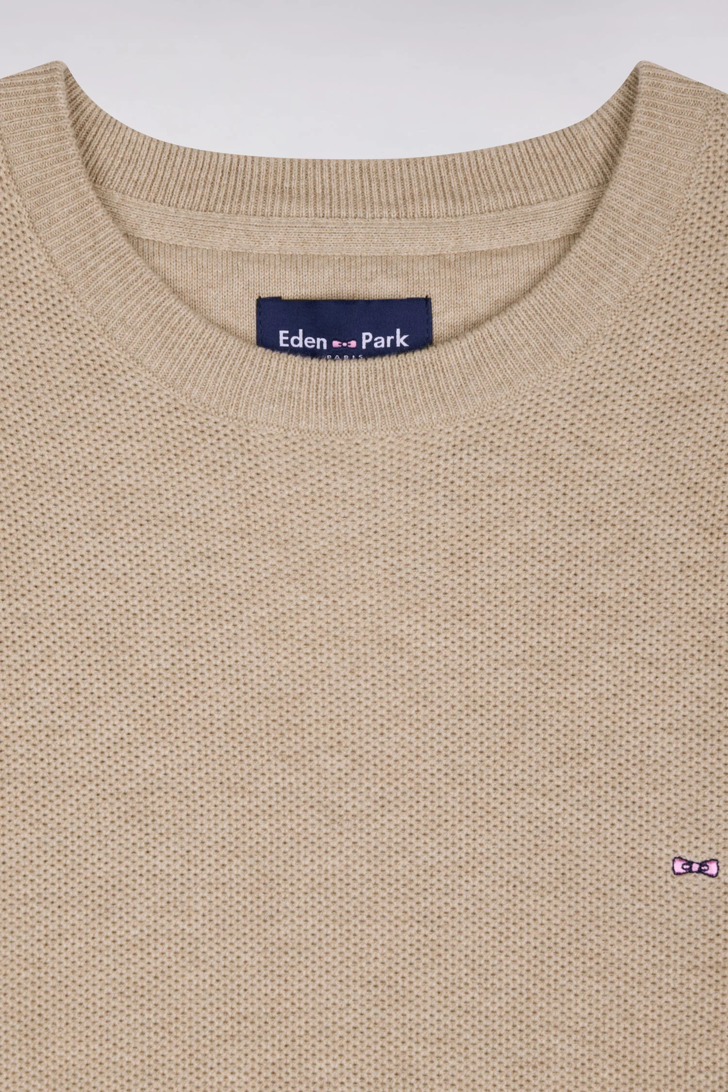 Pull col rond en coton beige - Image 6