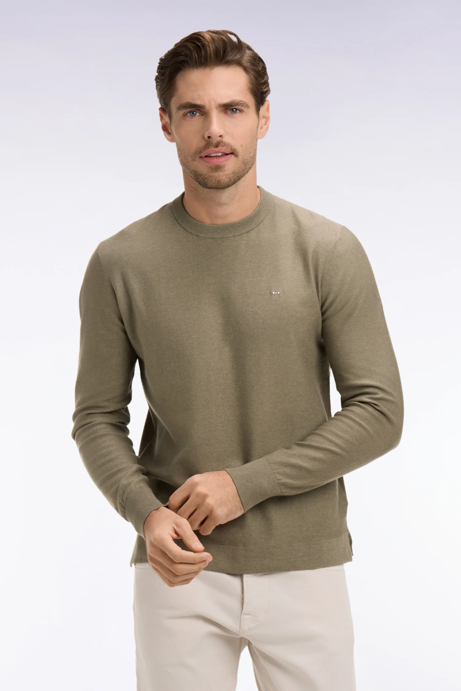 Pull col rond en coton et lyocell mélangés marron - Image 3