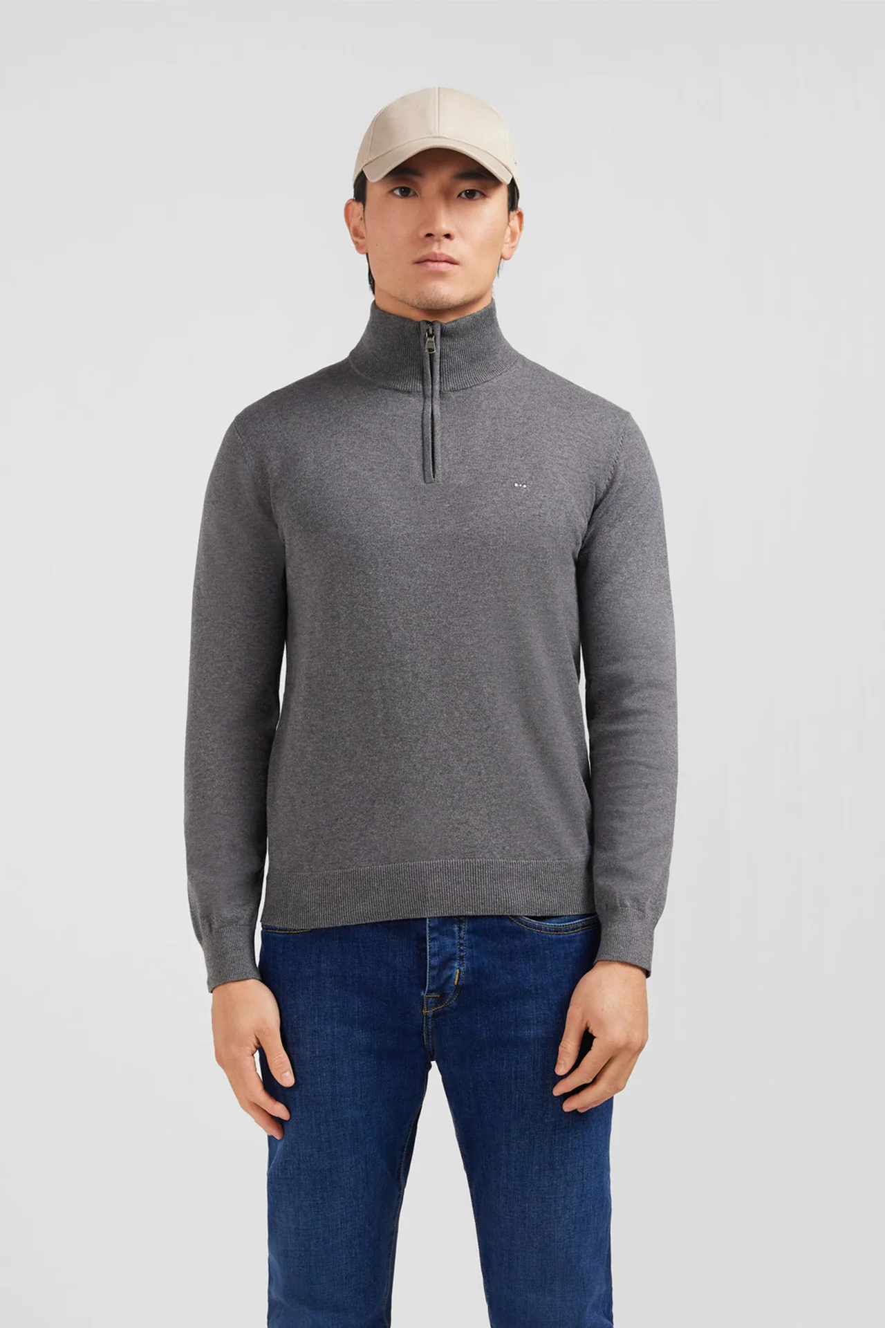 Pull gris à col camionneur en coton - Image 3