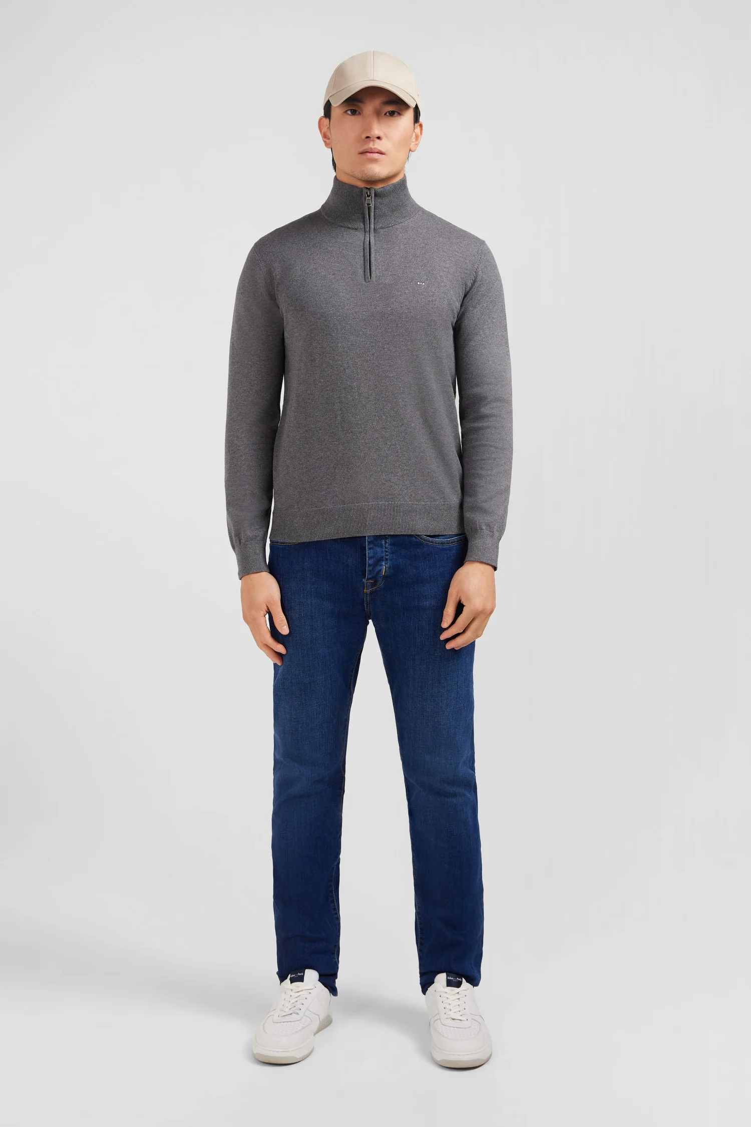 Pull gris à col camionneur en coton - Image 7