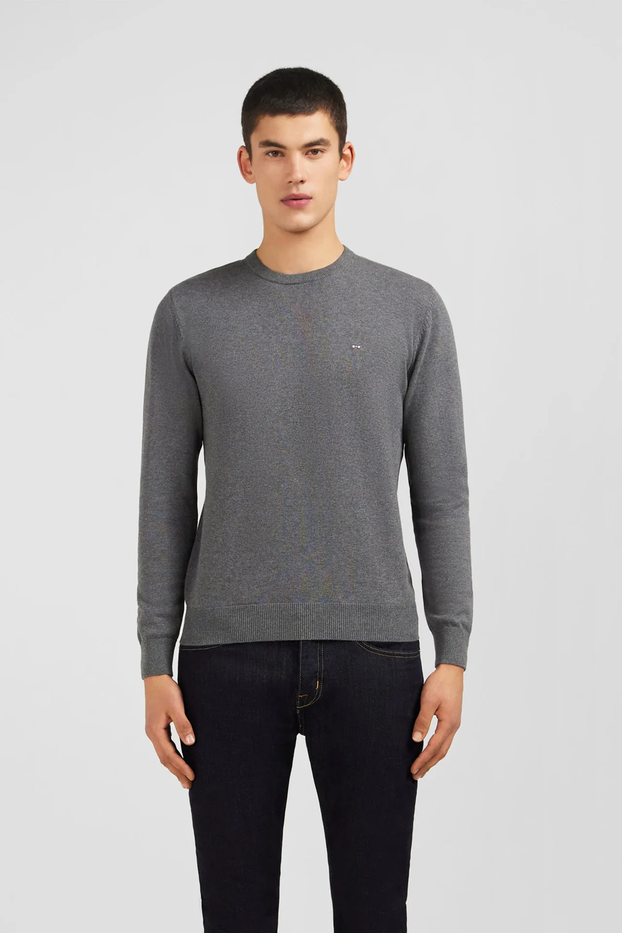 Pull gris à col rond en coton - Image 3