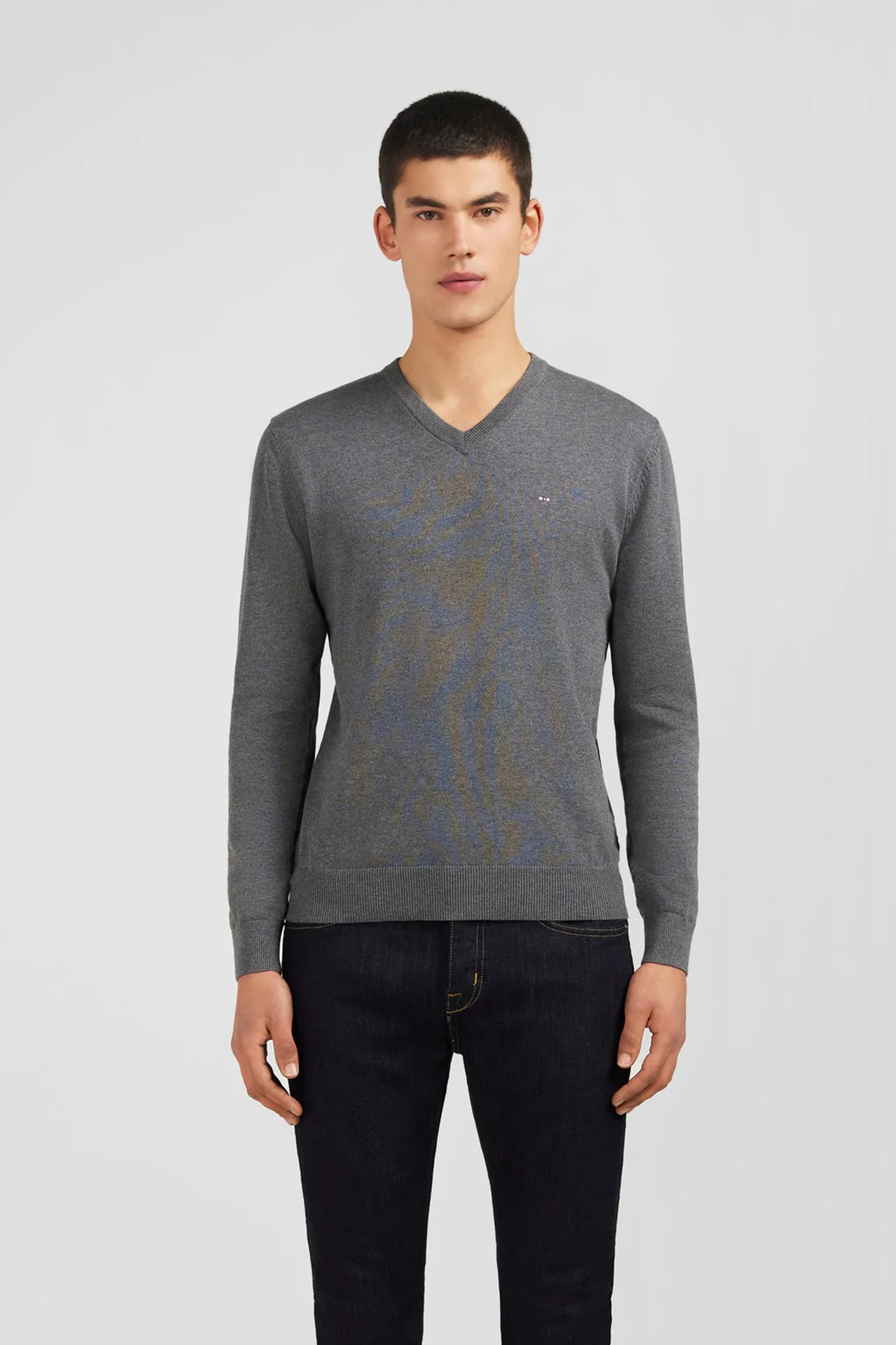 Pull gris à col V en coton - Image 3