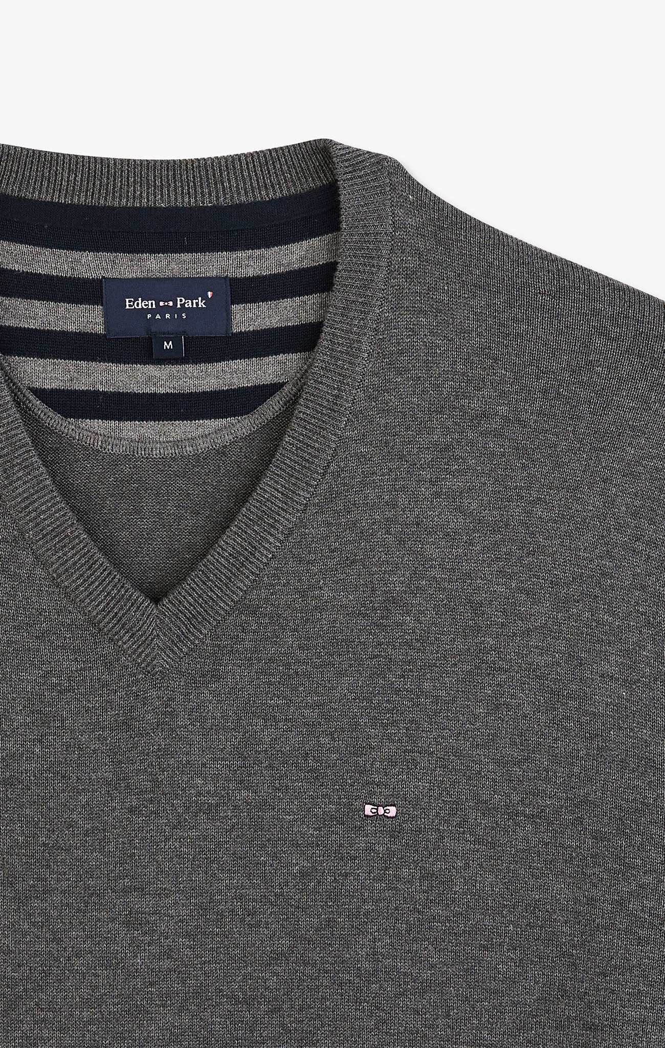 Pull gris à col V en coton - Image 8