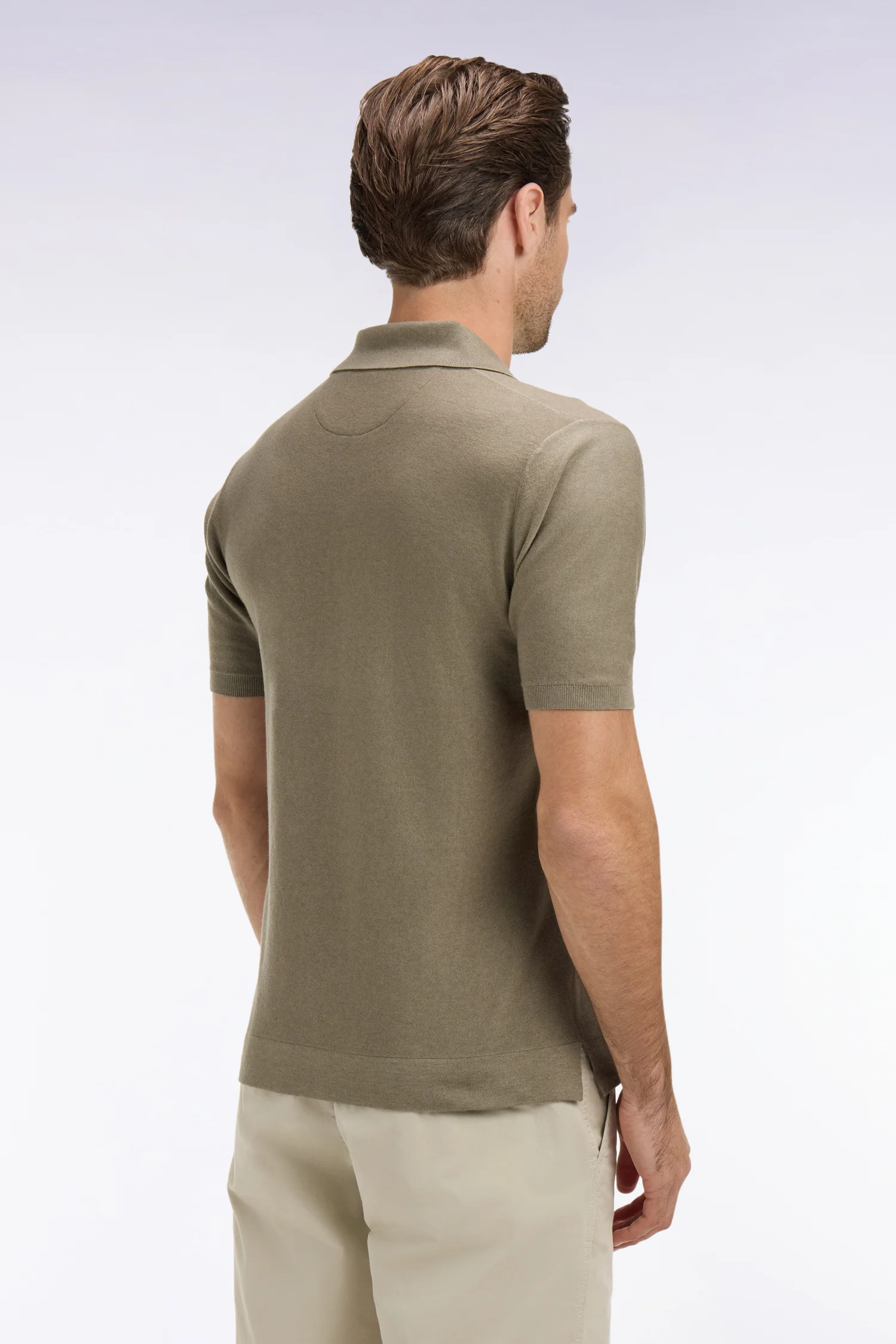Pull manches courtes à col polo en coton et lyocell mélangés marron - Image 5