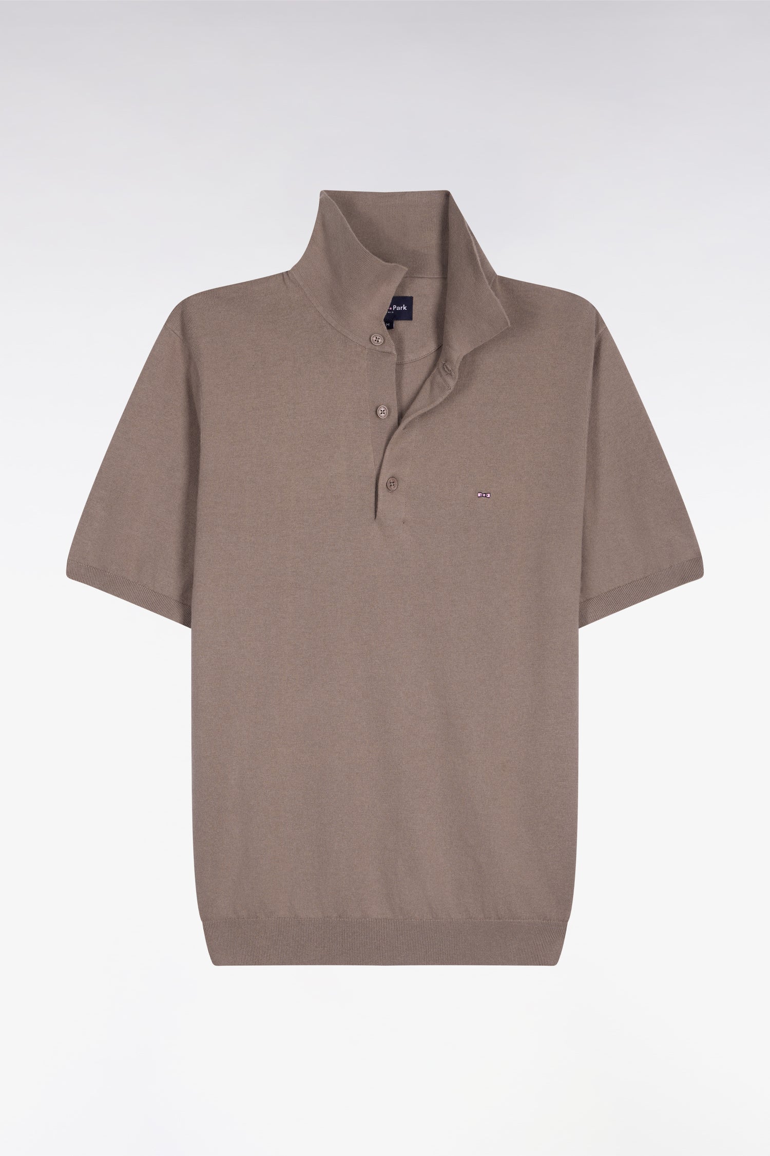Pull manches courtes col polo en coton et soie mélangés beige - Image 2