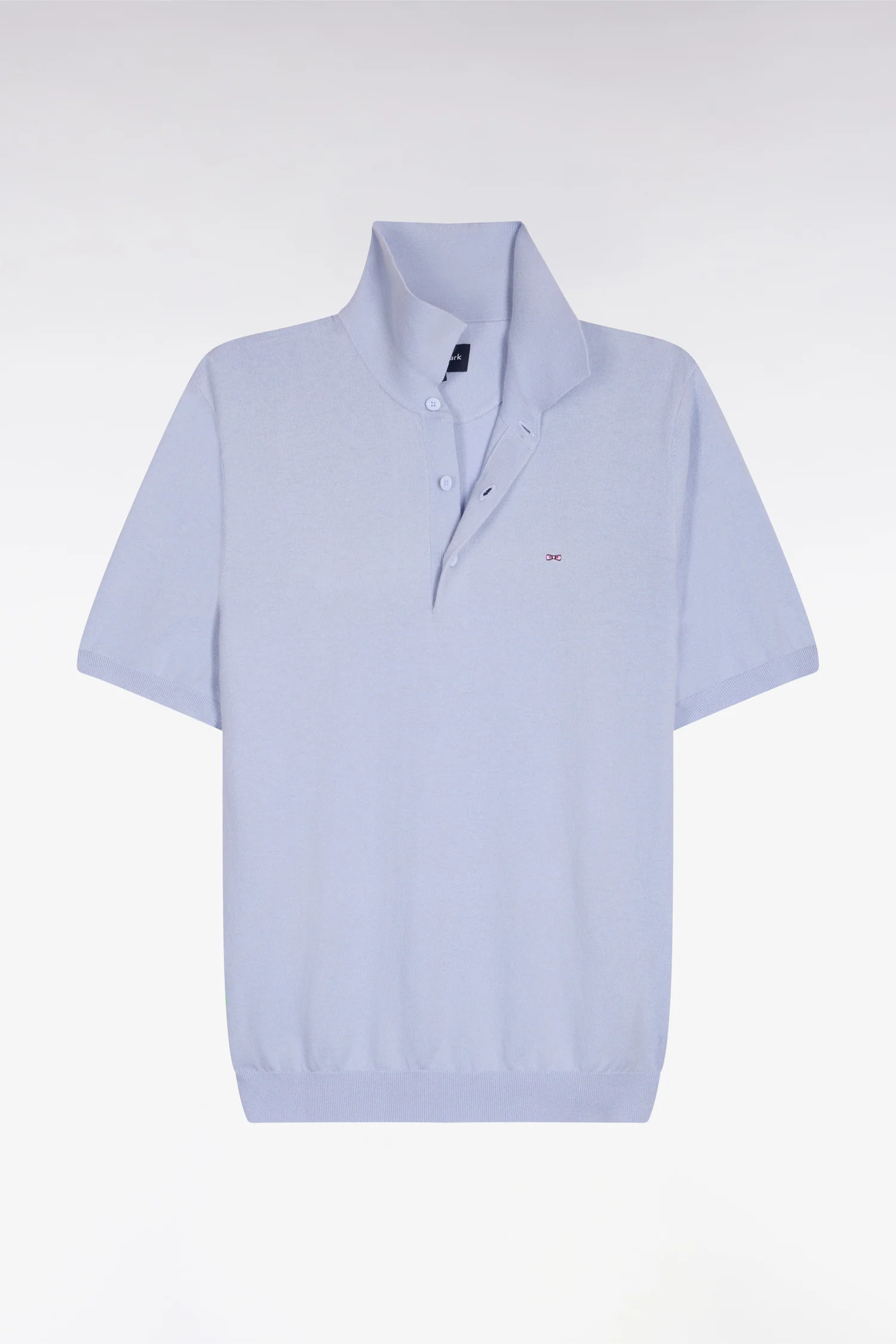 Pull manches courtes col polo en coton et soie mélangés bleu ciel - Image 2