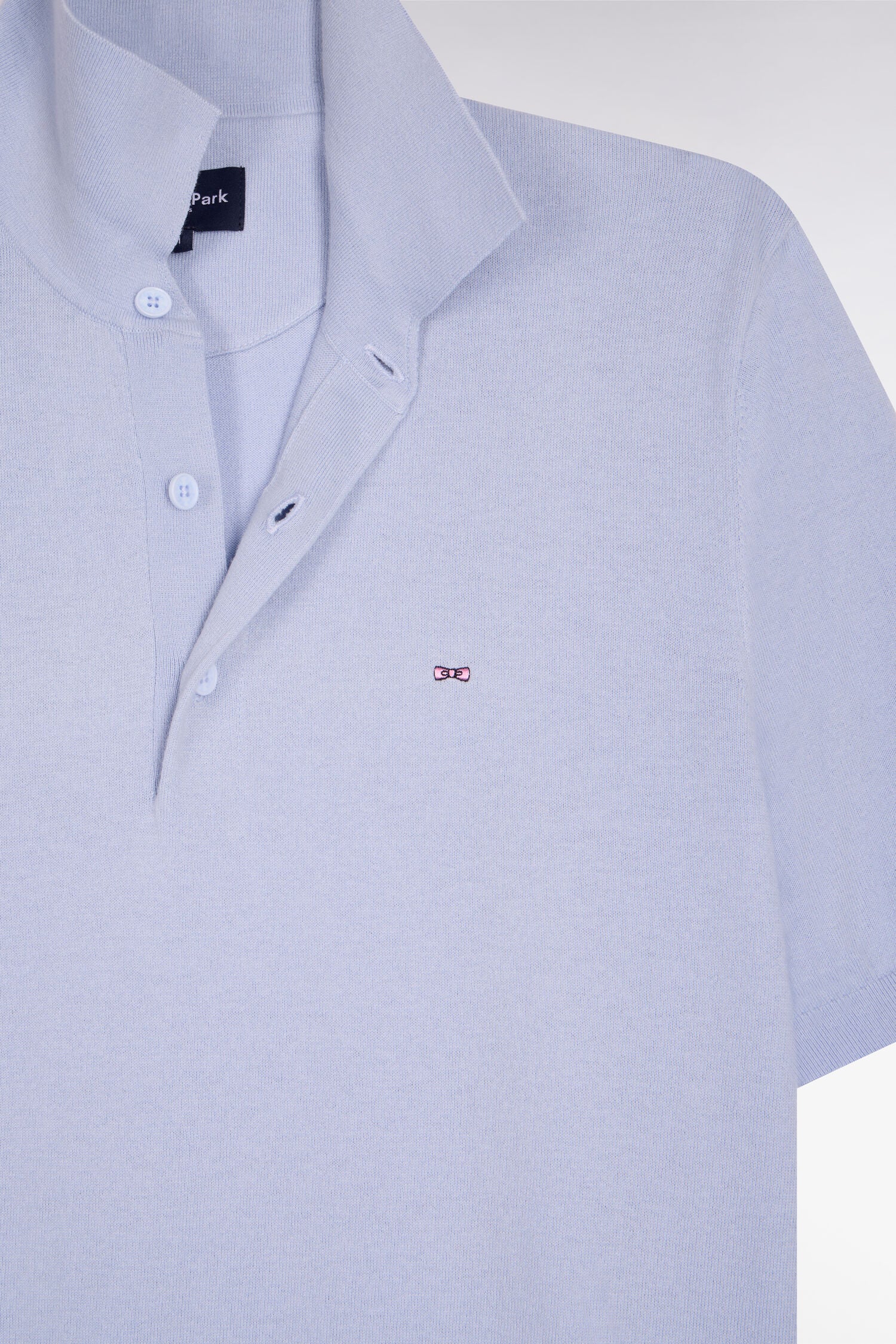 Pull manches courtes col polo en coton et soie mélangés bleu ciel - Image 6