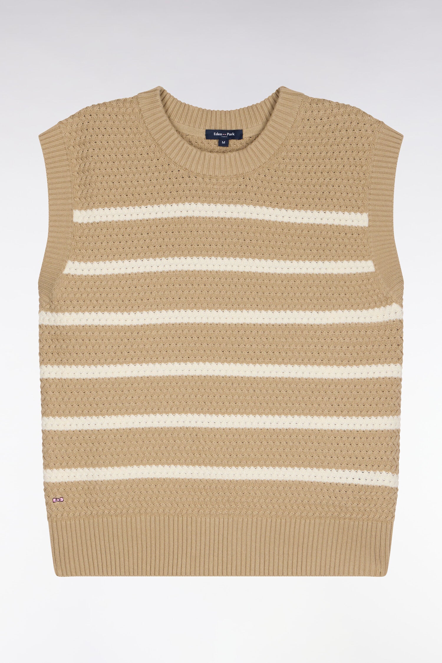 Pull marinière sans manche en coton tressé beige - Image 2