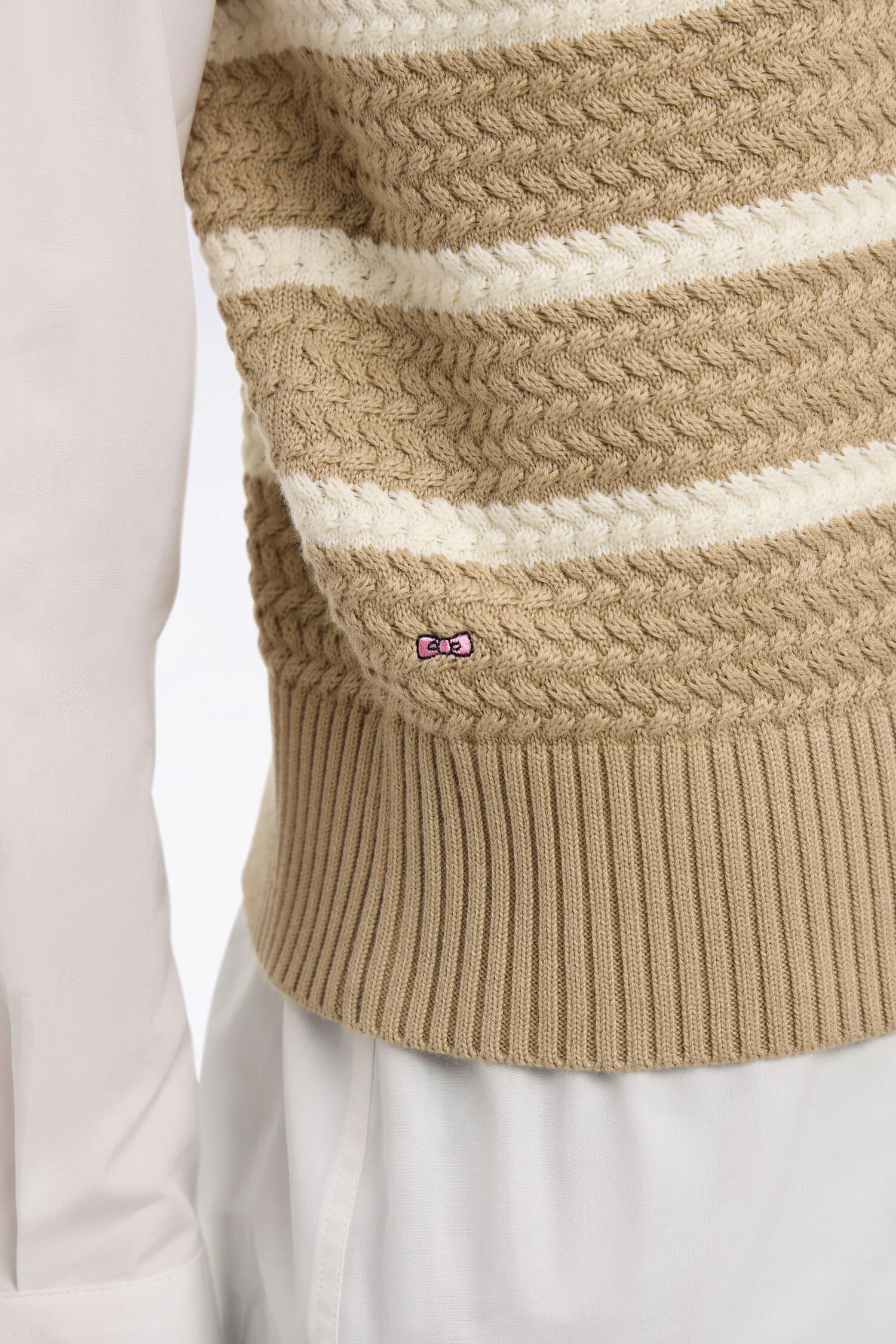 Pull marinière sans manche en coton tressé beige - Image 4