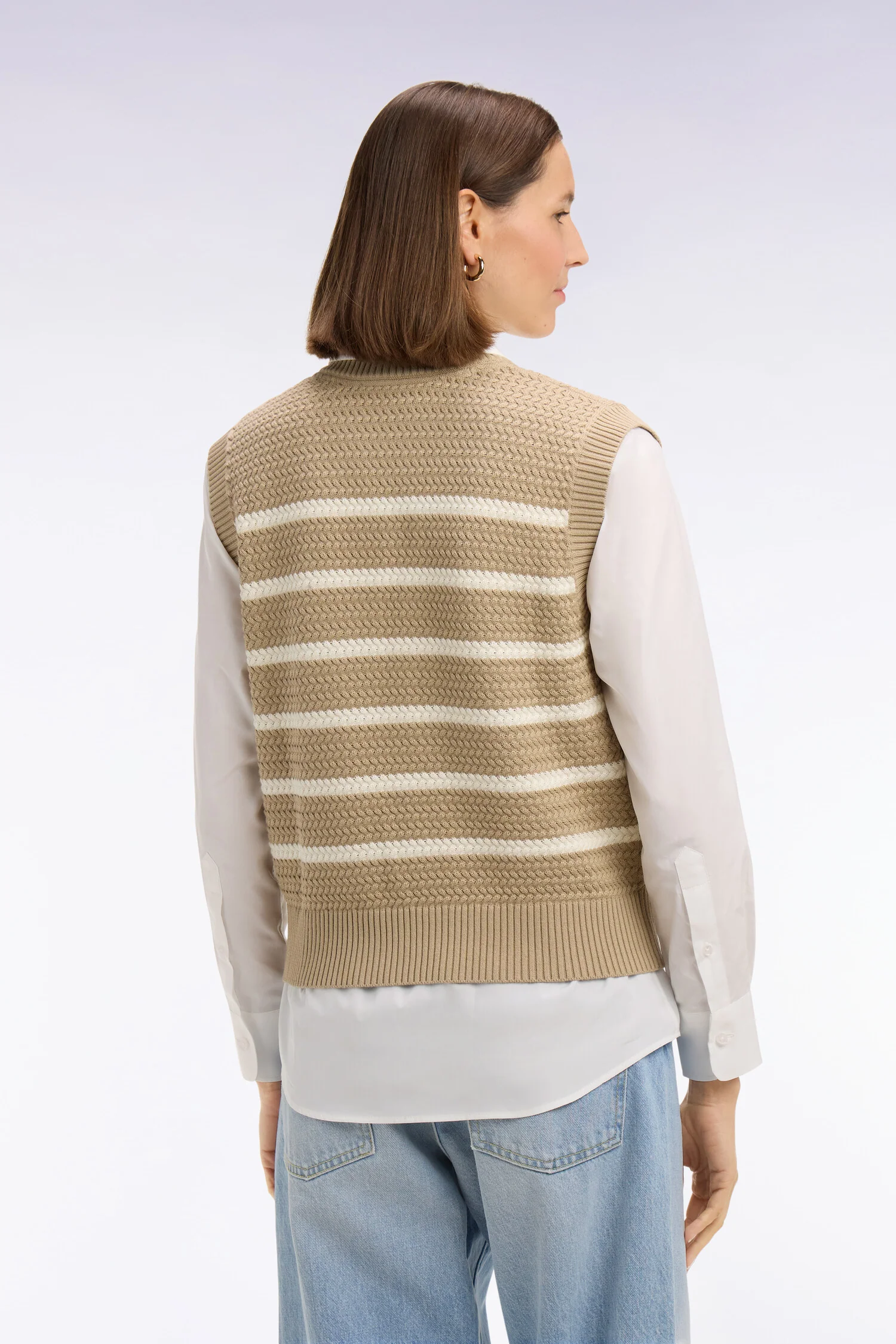 Pull marinière sans manche en coton tressé beige - Image 5