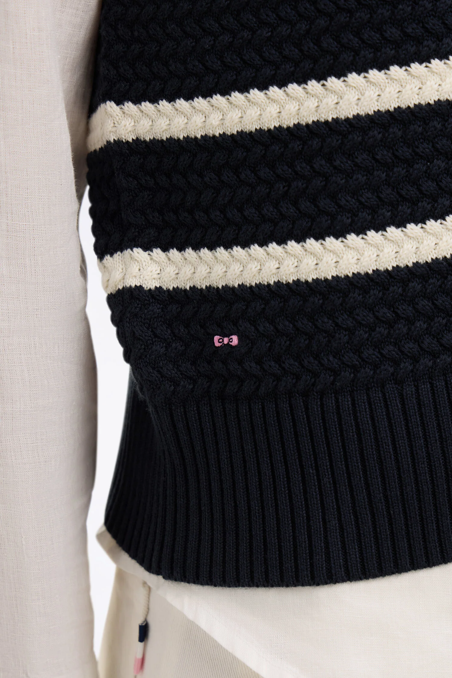 Pull marinière sans manche en coton tressé marine - Image 4