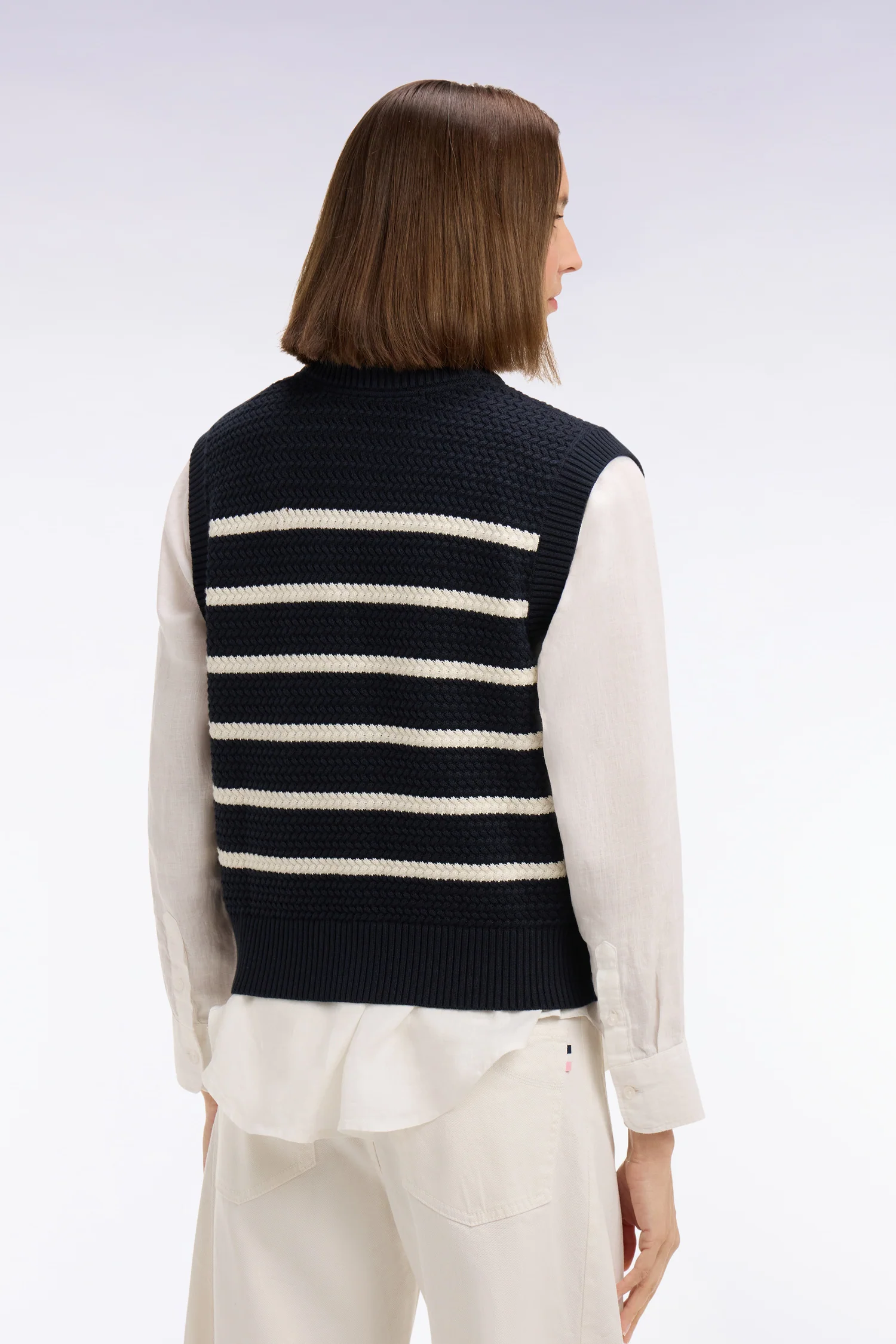 Pull marinière sans manche en coton tressé marine - Image 5