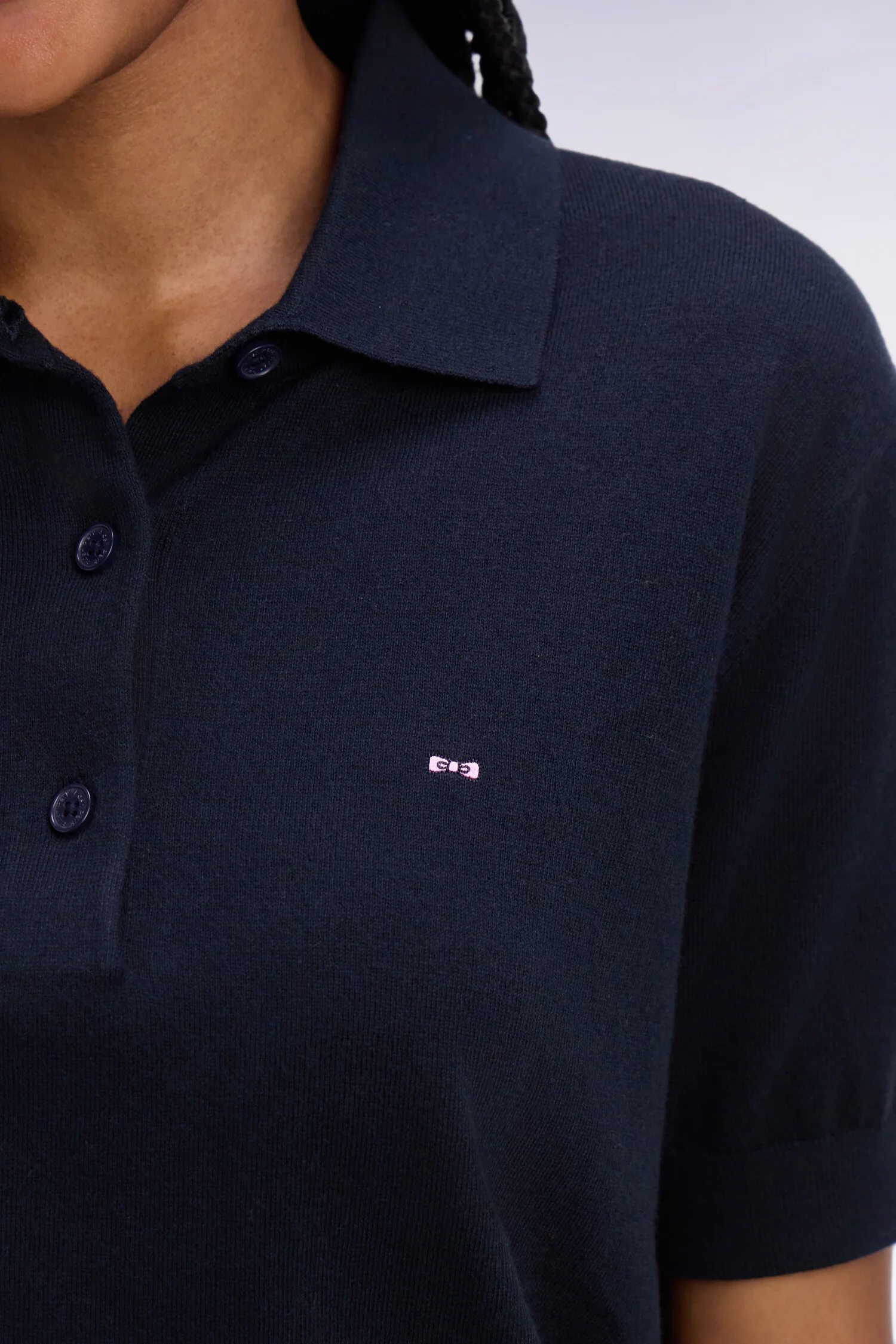 Pull polo à manches courtes en coton et soie mélangés marine coupe regular - Image 4