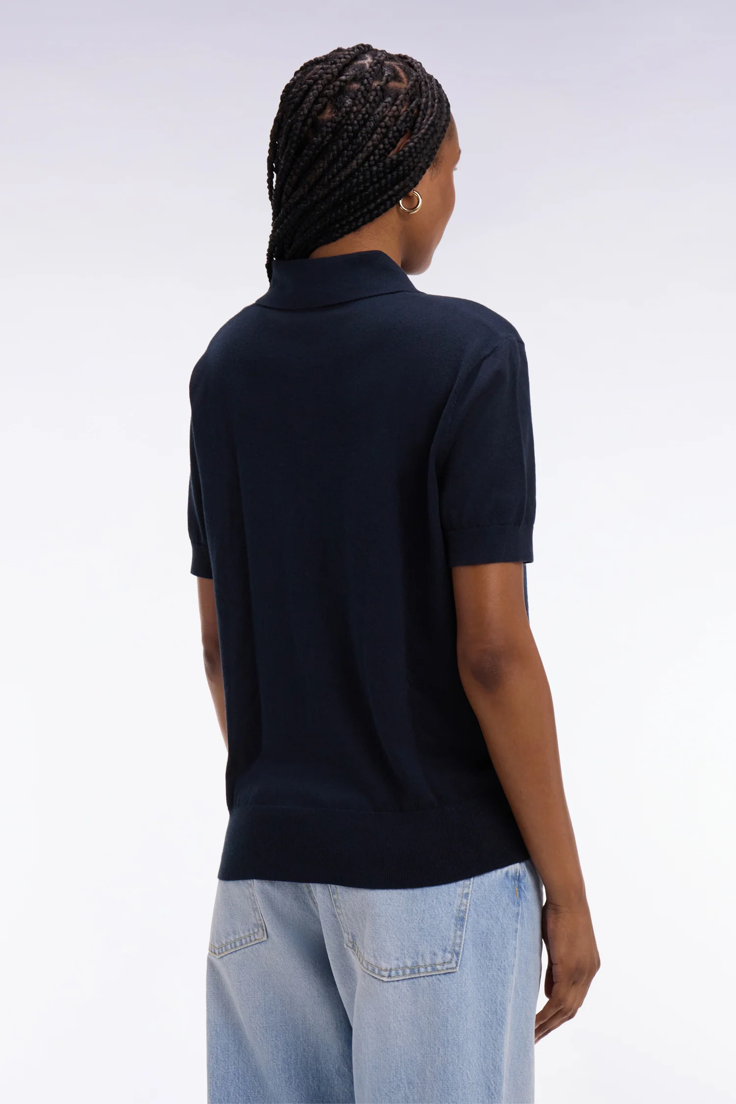 Pull polo à manches courtes en coton et soie mélangés marine coupe regular - Image 5