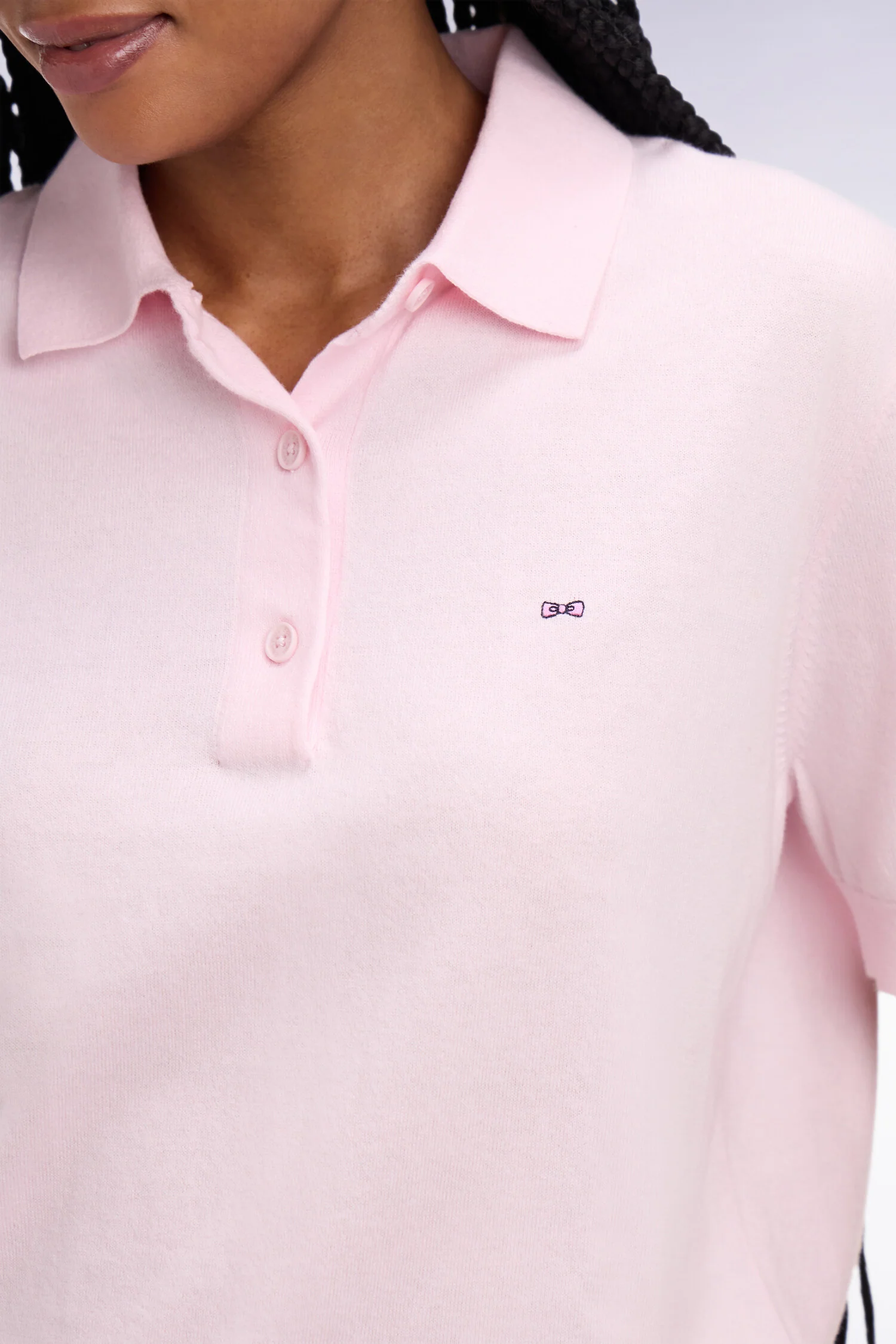 Pull polo à manches courtes en coton et soie mélangés rose coupe regular - Image 4