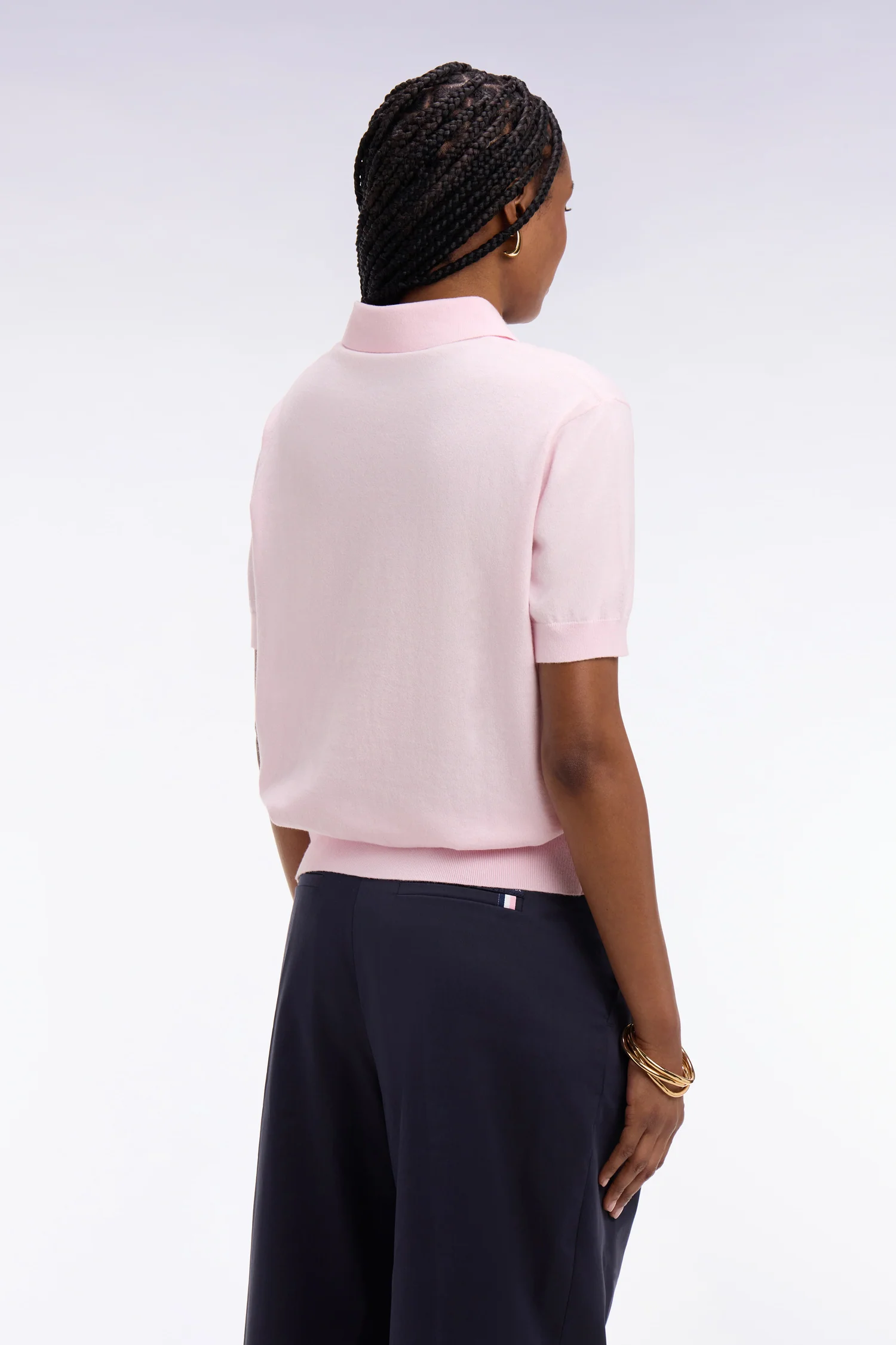 Pull polo à manches courtes en coton et soie mélangés rose coupe regular - Image 5