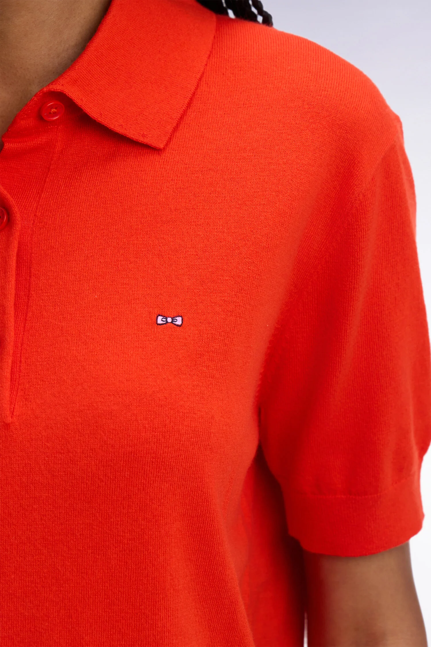 Pull polo à manches courtes en coton et soie mélangés rouge coupe regular - Image 4