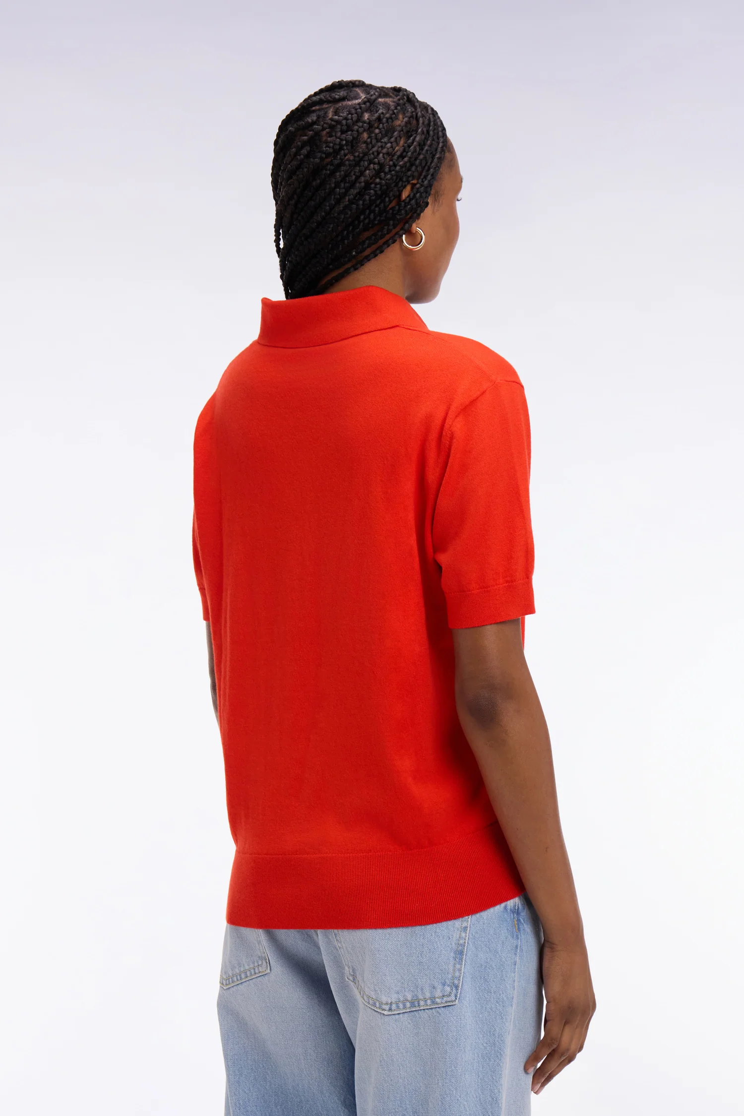 Pull polo à manches courtes en coton et soie mélangés rouge coupe regular - Image 5