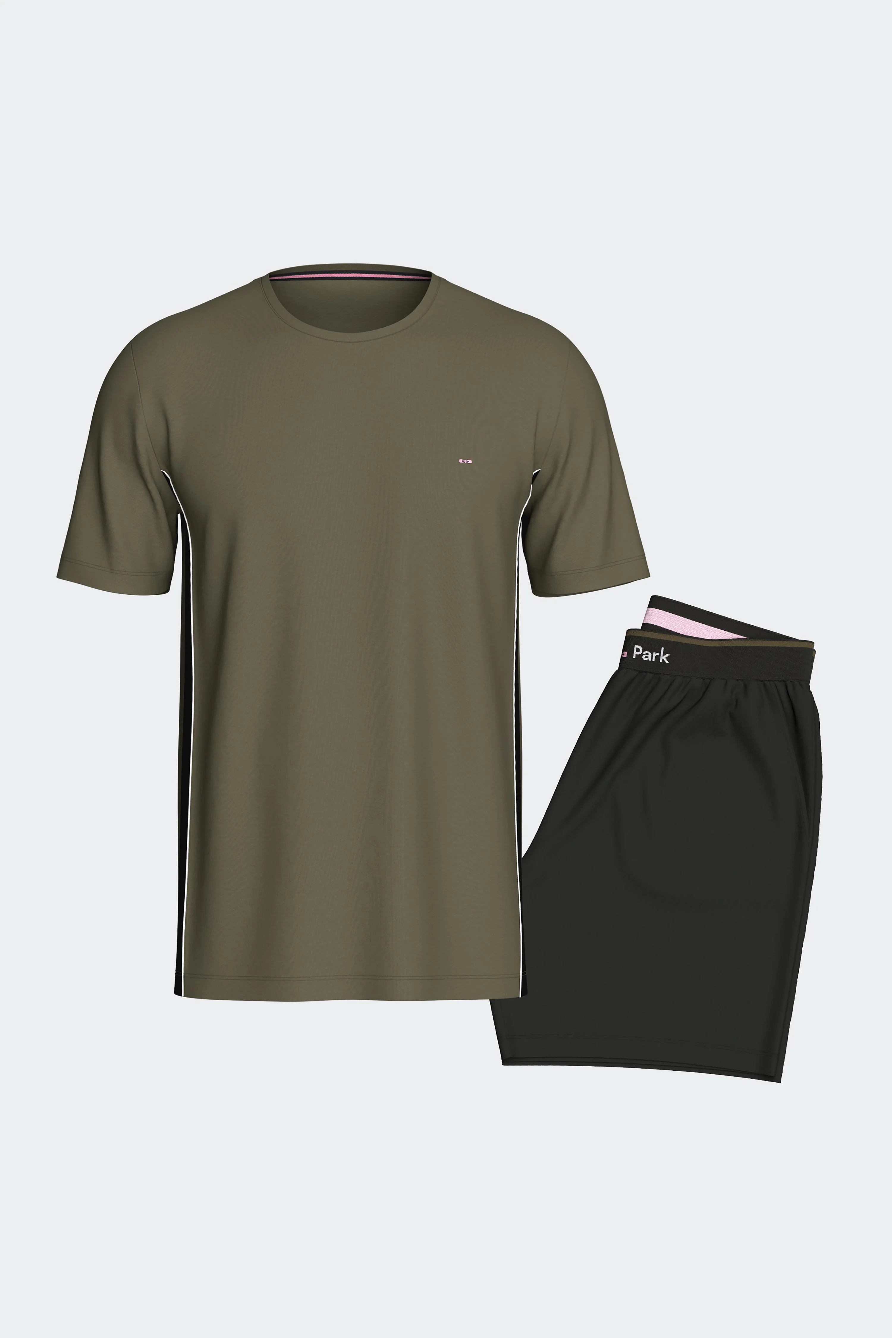 Pyjama court en coton marine et kaki