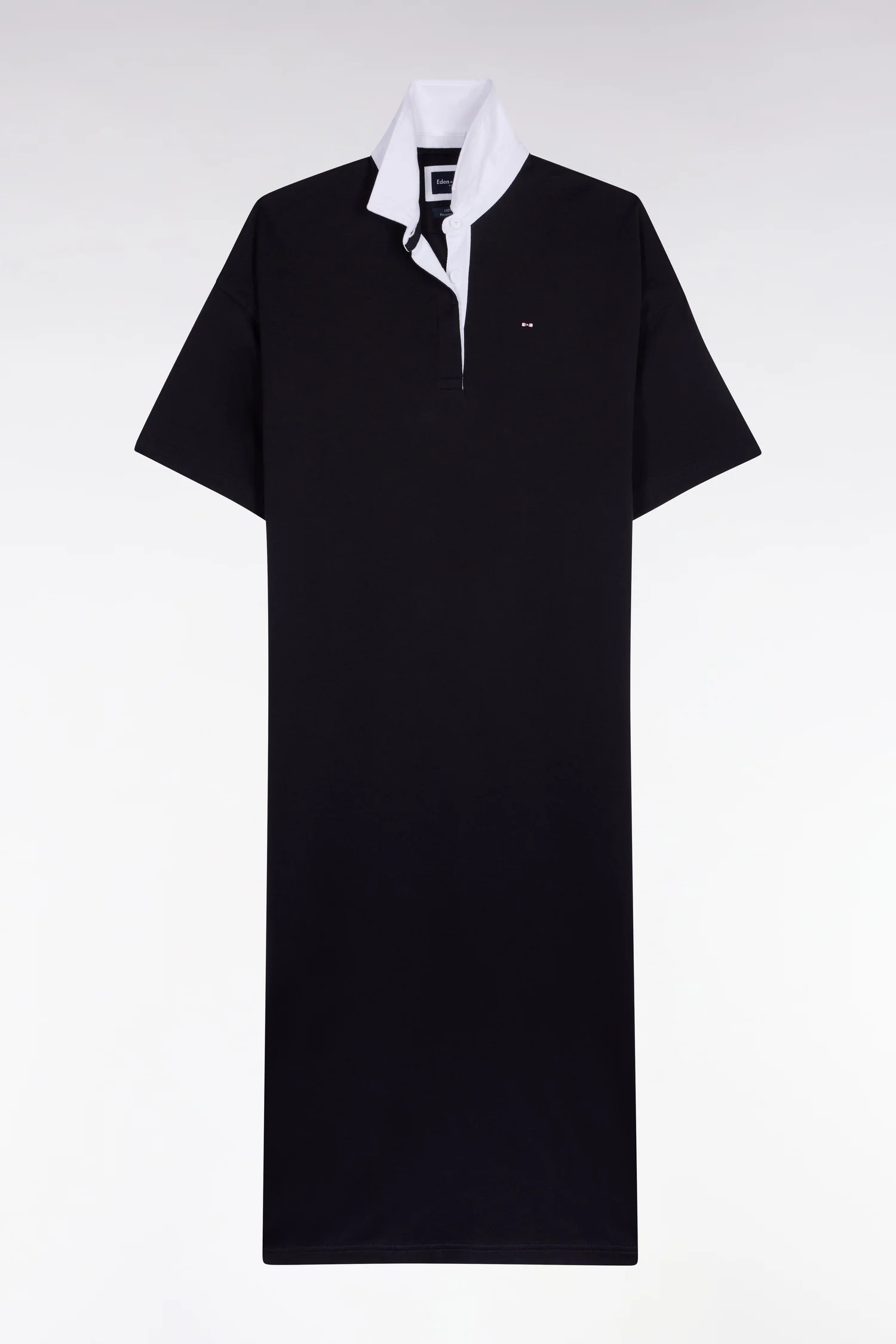 Robe polo en coton marine à col blanc - Image 2
