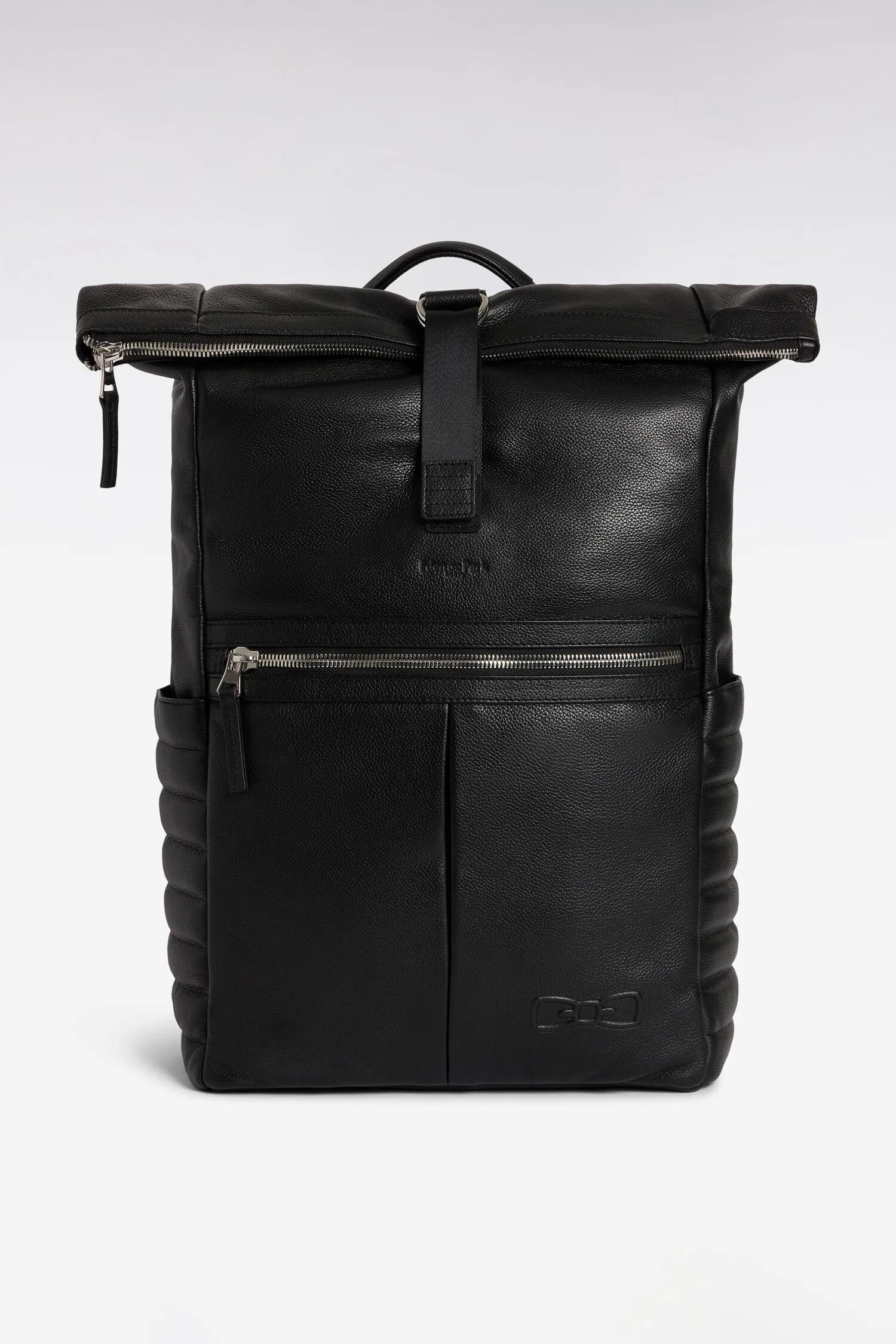 Sac à dos carré en cuir grainé noir