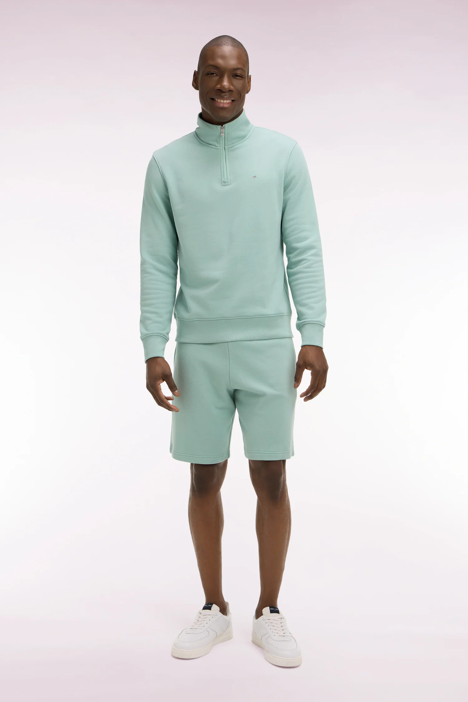 Short en molleton coton vert d'eau - Image 3