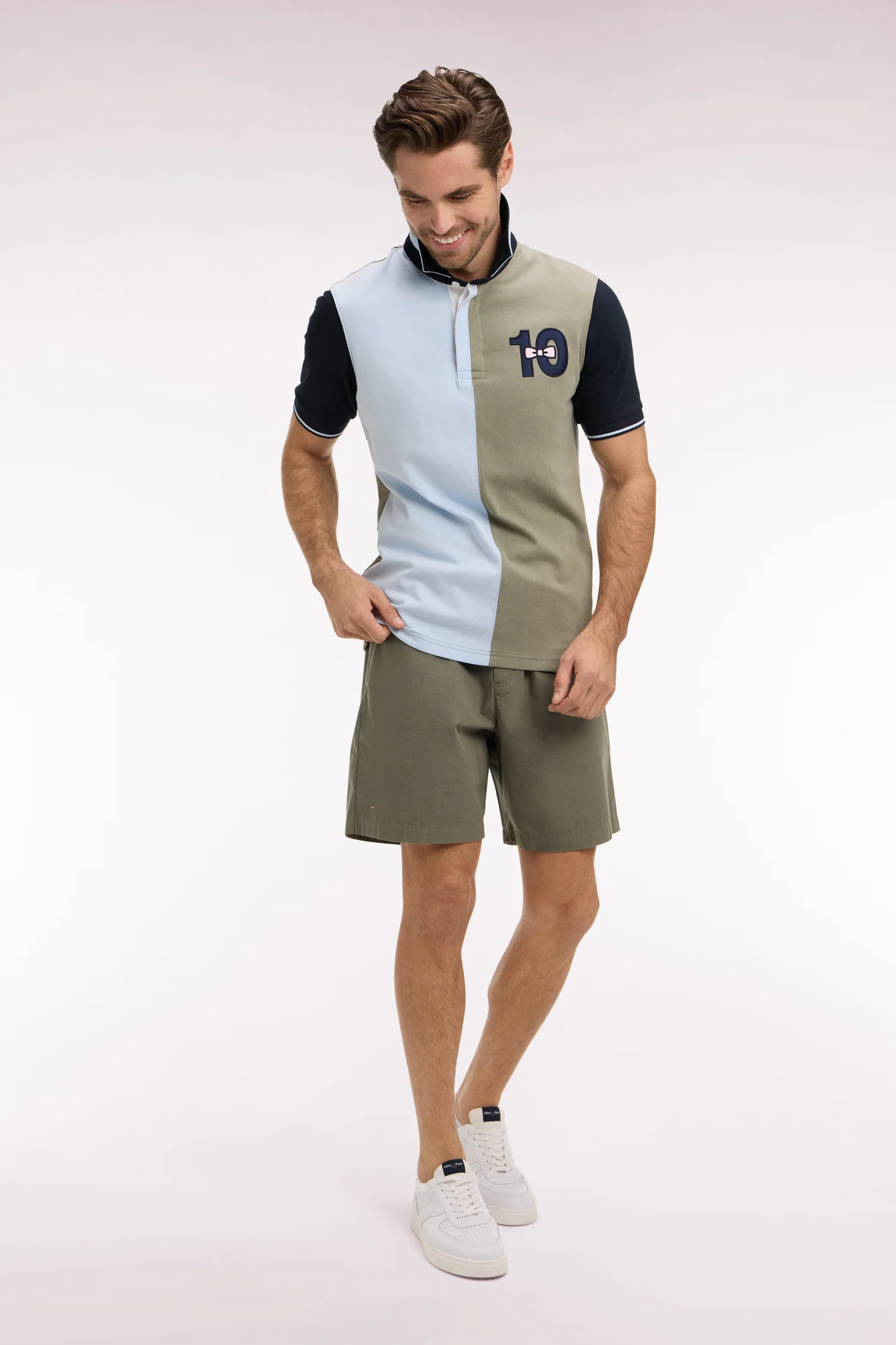 Short en popeline de coton kaki