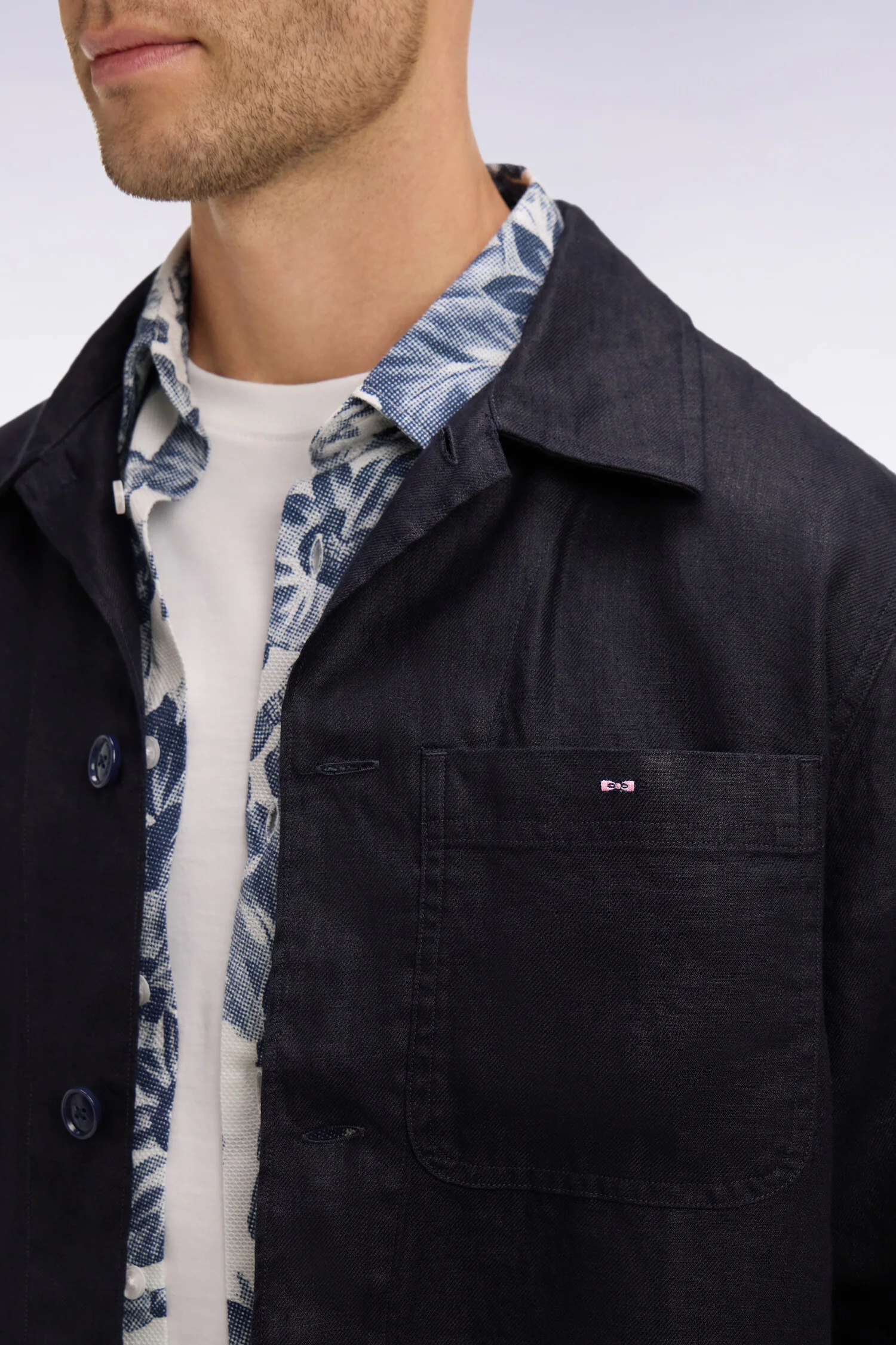 Surchemise en lin et coton marine - Image 4