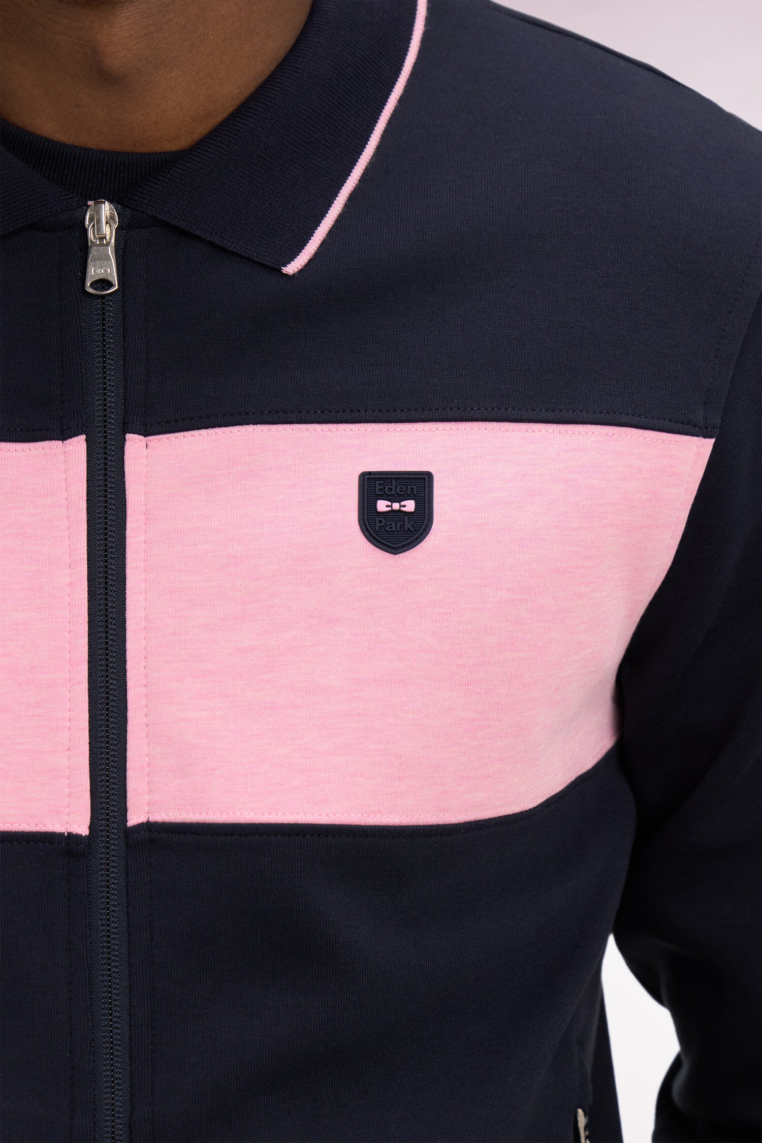 Sweatshirt zippé col polo en molleton marine - Image 4