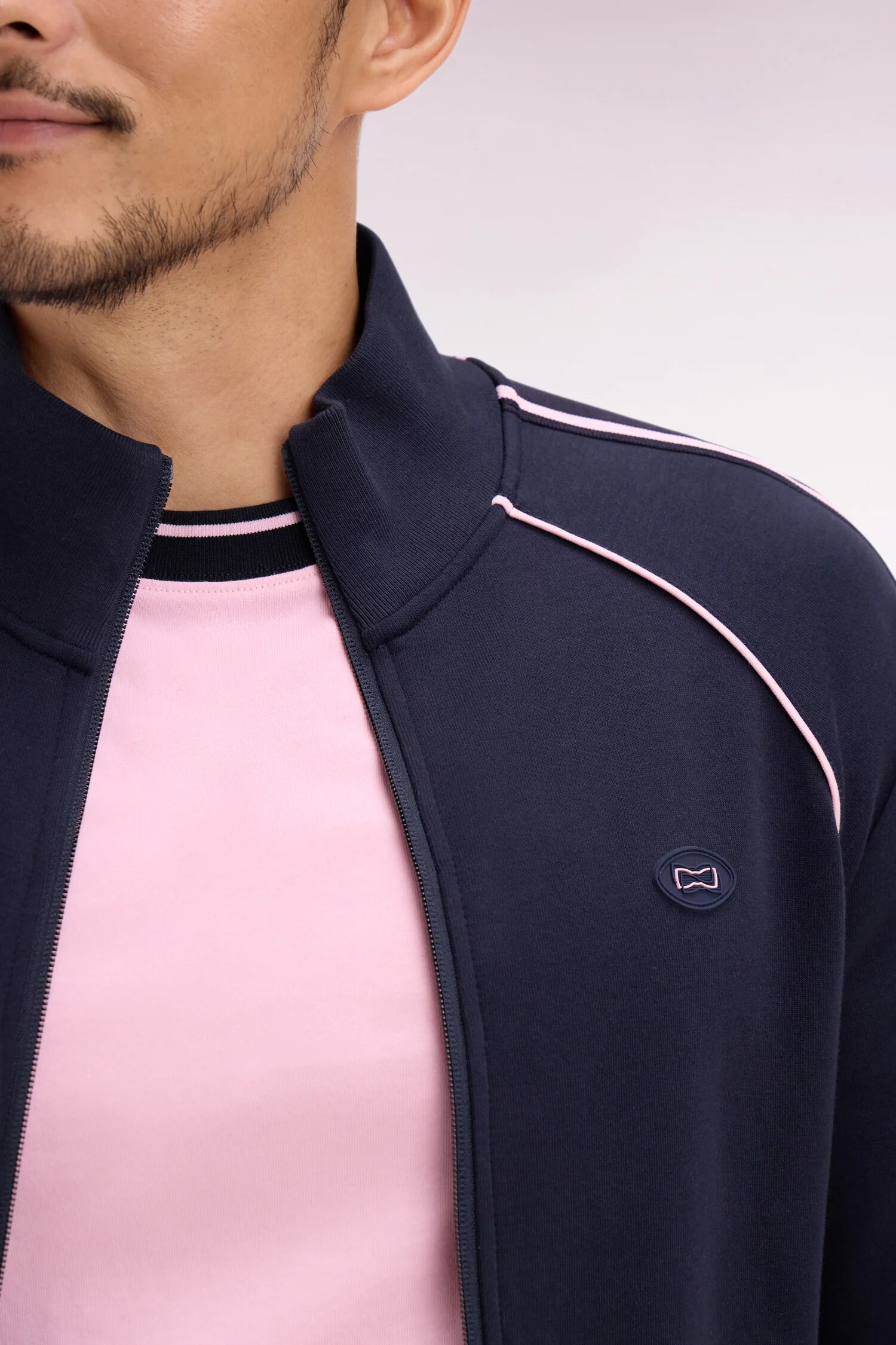 Sweatshirt zippé en interlock marine découpe ruban coupe regular - Image 4