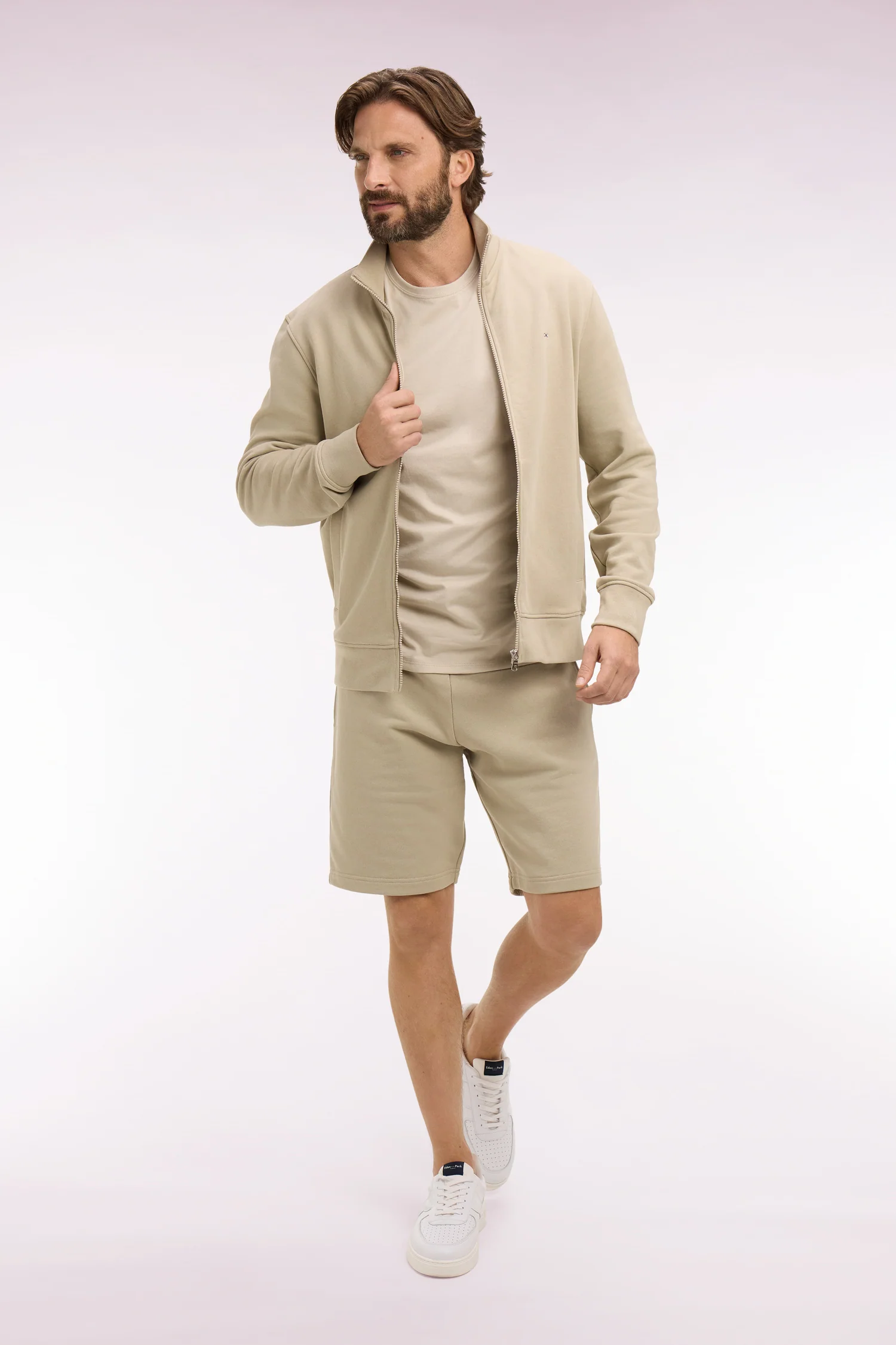 Sweatshirt zippé en molleton coton beige