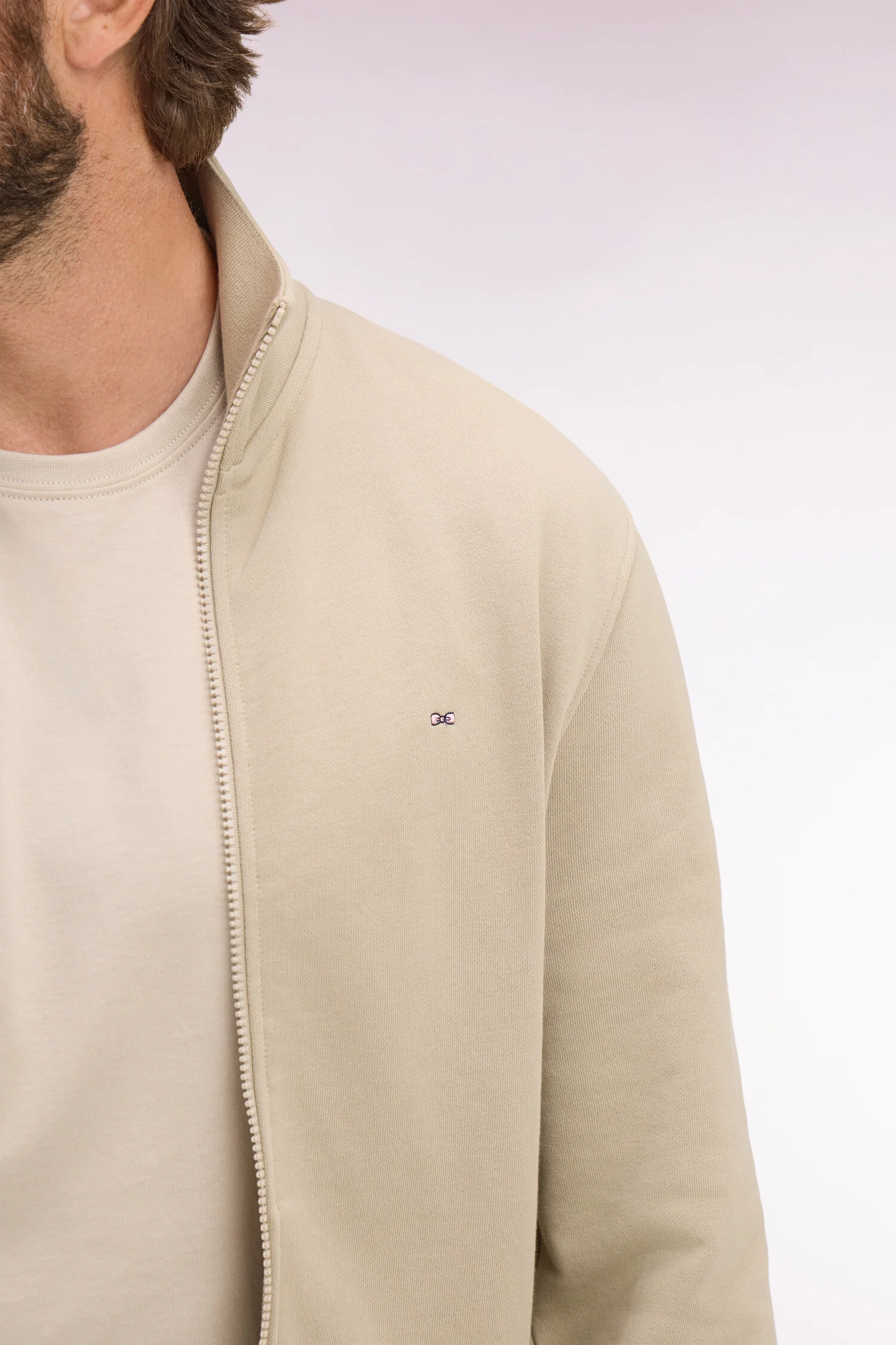 Sweatshirt zippé en molleton coton beige - Image 4